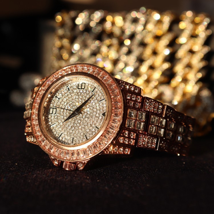 Iced Baguette Watch - Rose Gold