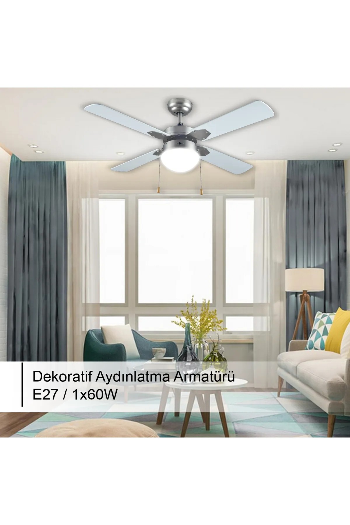 Rubenis RBT424 SLV Glob Aydınlatmalı Tavan Vantilatörü