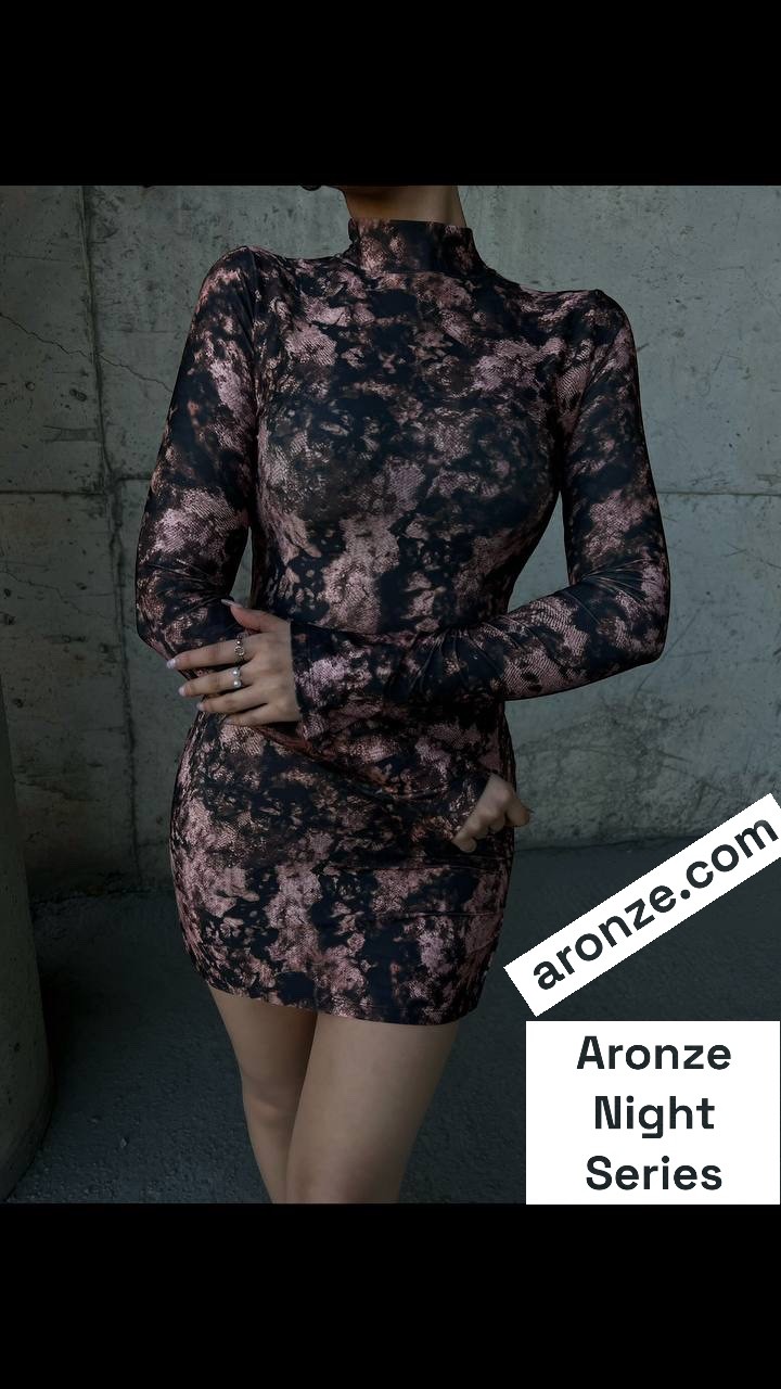 Aronze Night Series Bi-Strech Likralı Desenli Midi Boy Elbise