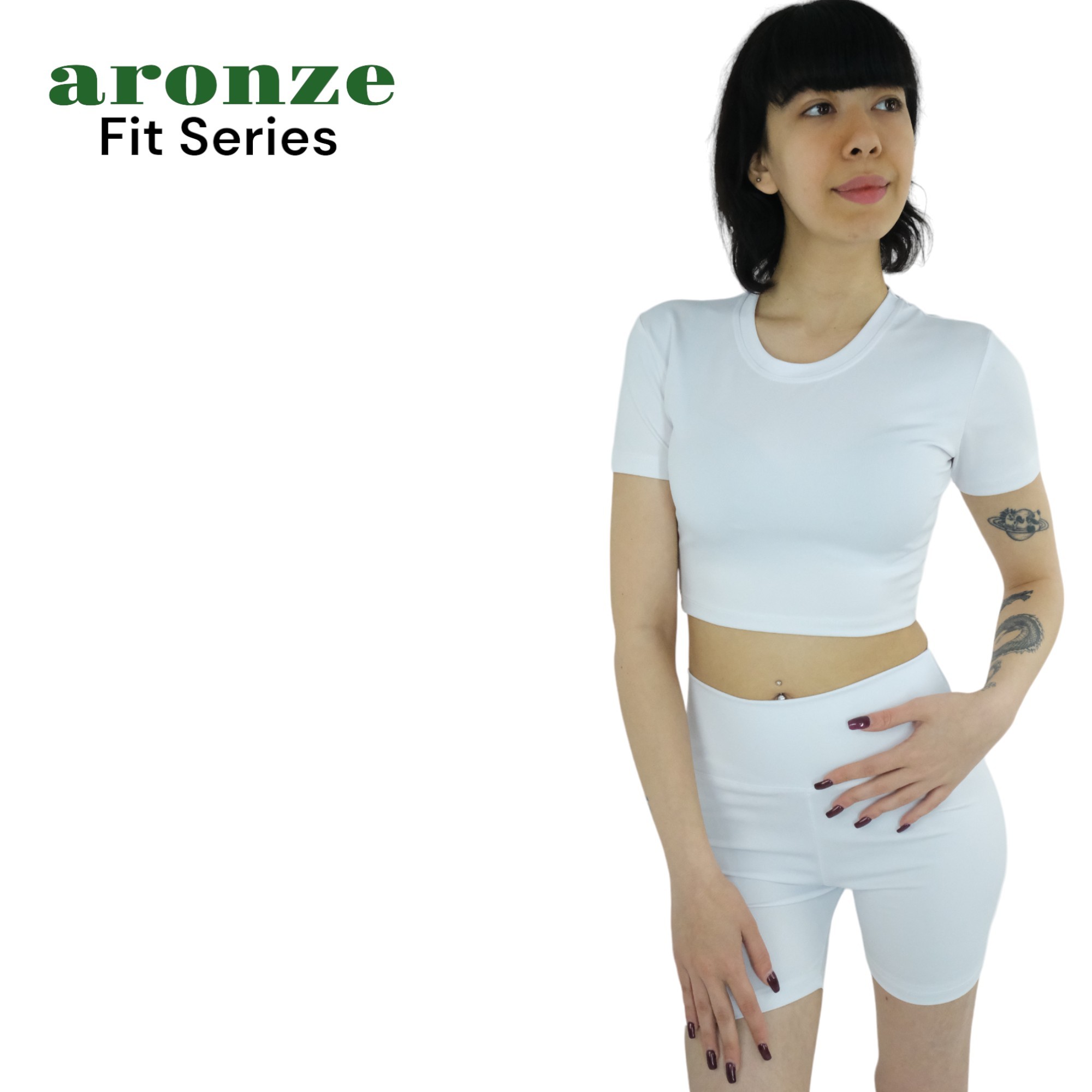 Aronze Fit Series Bi-Strech Likralı Crop Şort Beyaz Takım