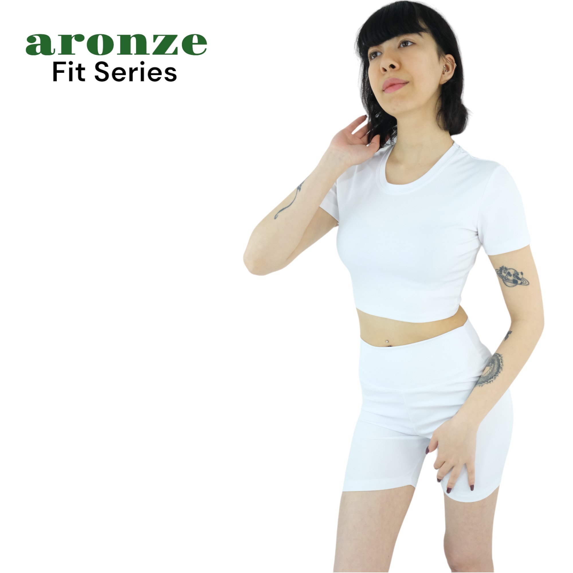 Aronze Fit Series Bi-Strech Likralı Crop Şort Beyaz Takım