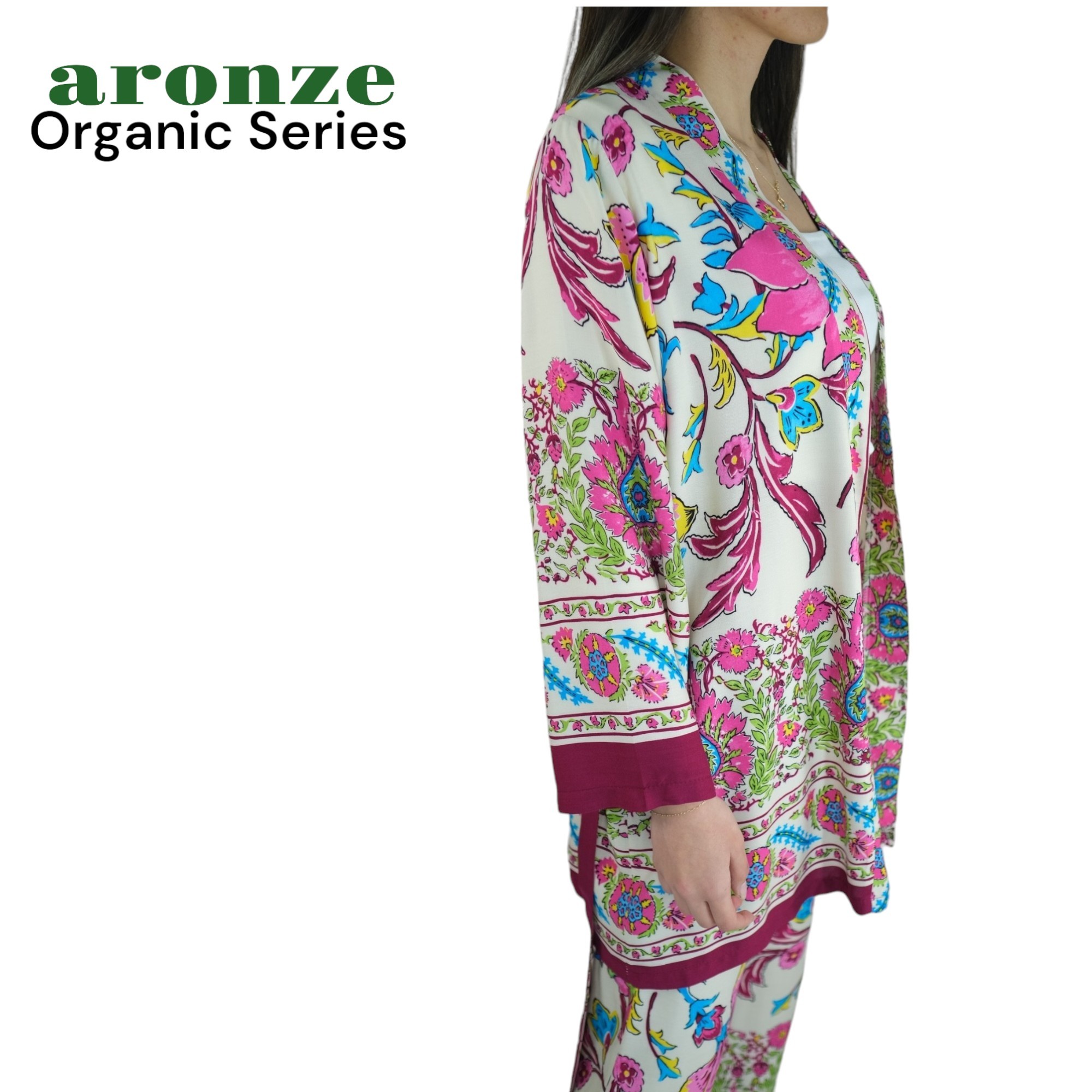 Aronze Organic Series %100 Türk Pamuğu Viskon Kimono  - ÇİÇEK DESEN 3
