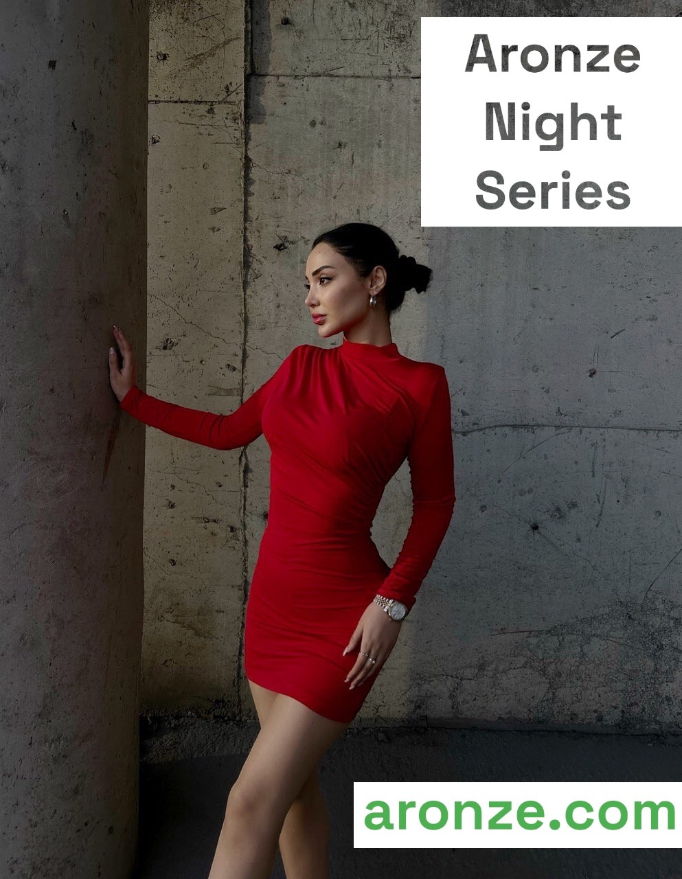 Aronze Night Series Omuz ve Bel Büzgülü Kırmızı Mini Sandy Elbise