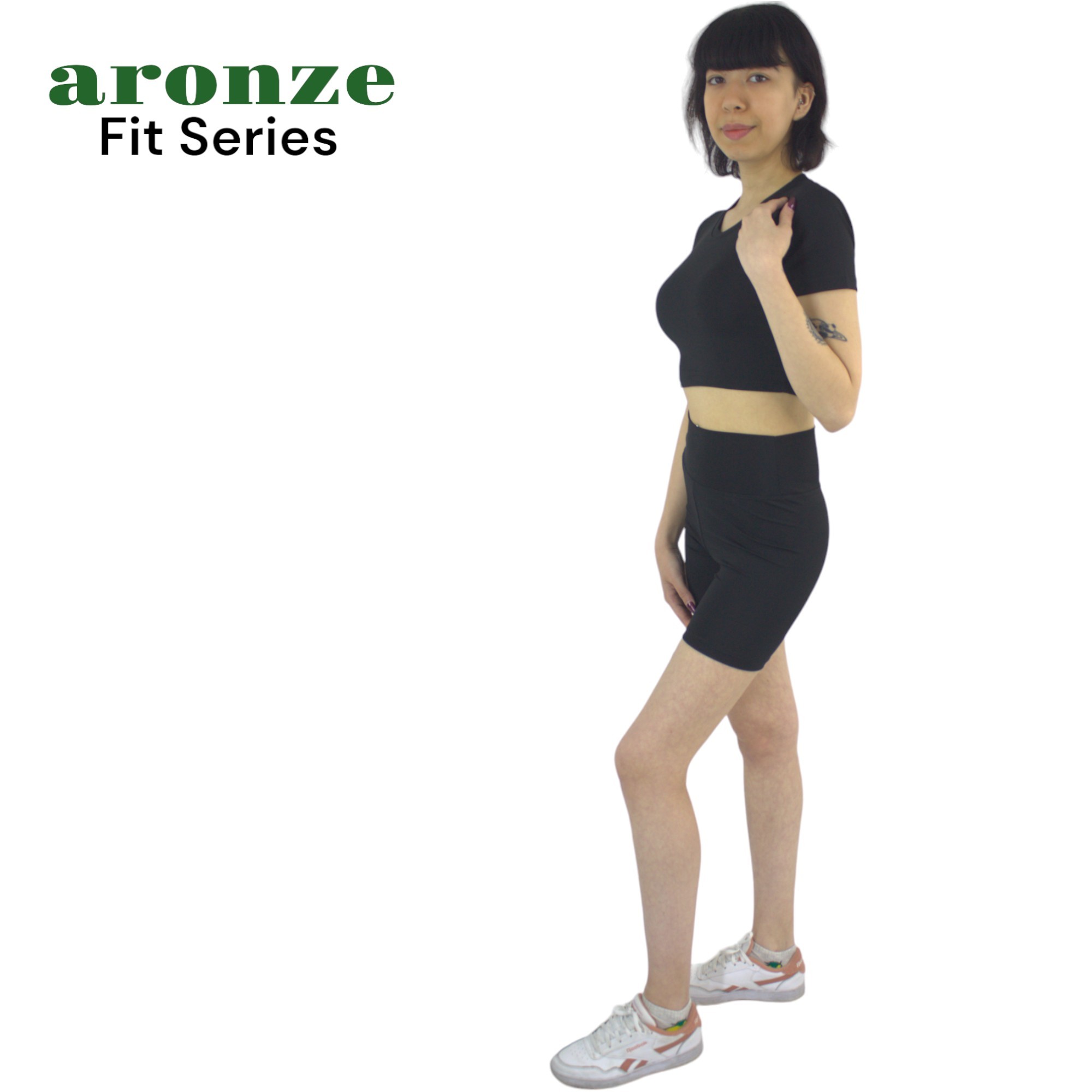 Aronze Fit Series Bi-Strech Likralı Crop Şort Siyah Takım