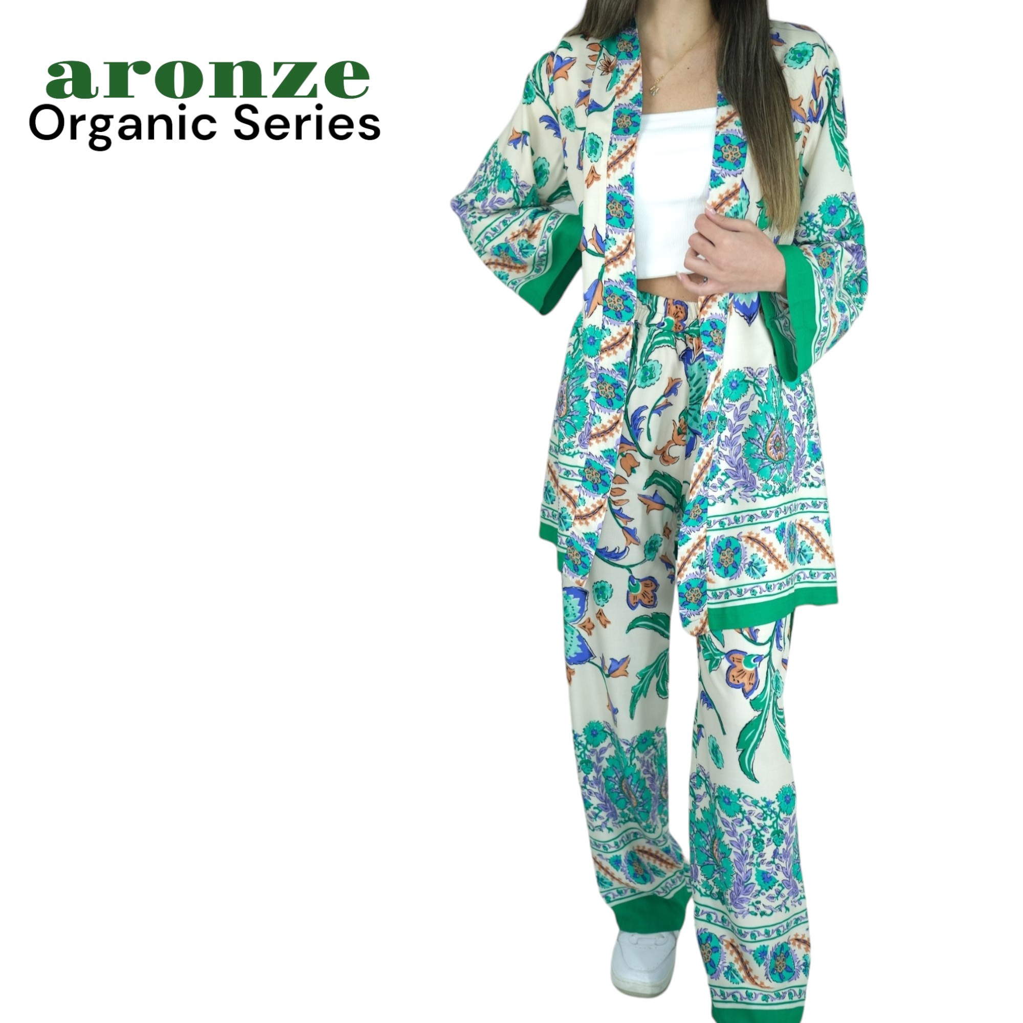 Aronze Organic Series %100 Türk Pamuğu Viskon Kimono 