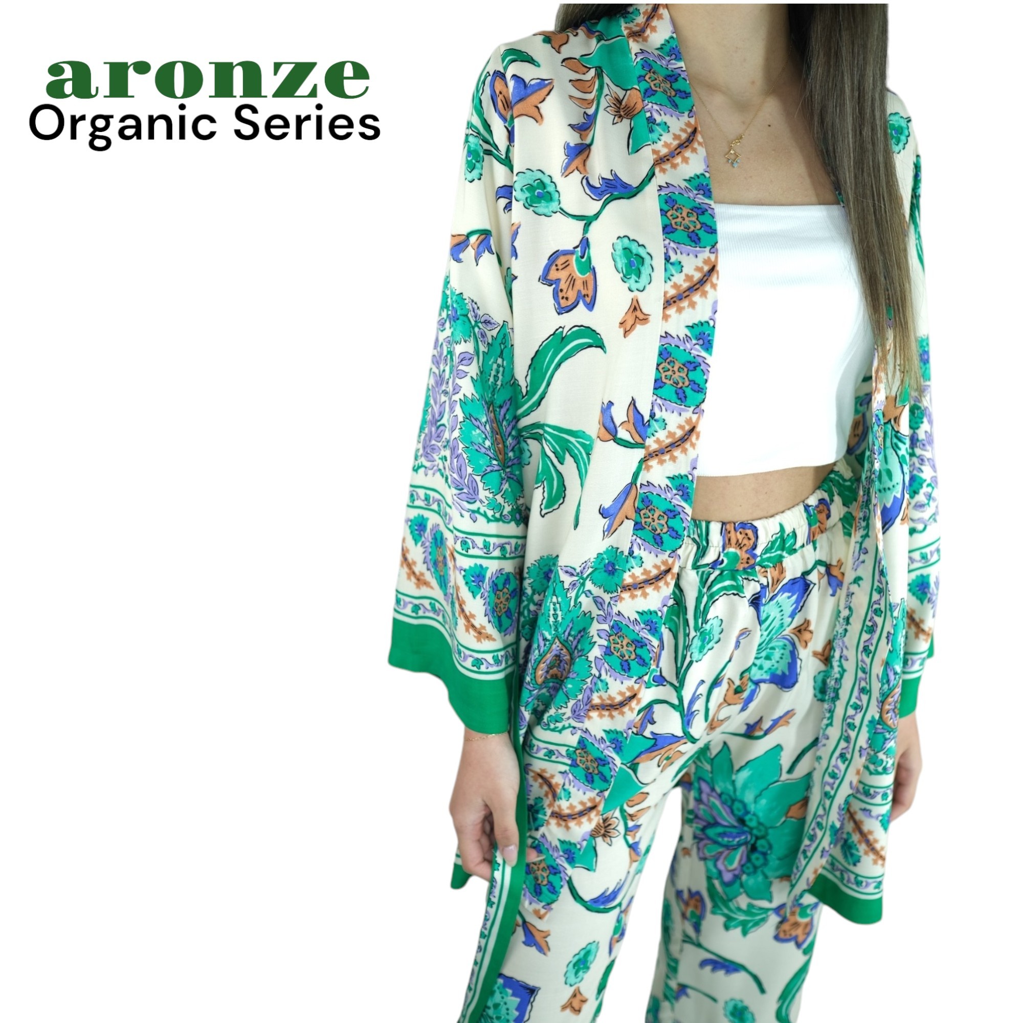 Aronze Organic Series %100 Türk Pamuğu Viskon Kimono  - ÇİÇEK DESEN 5