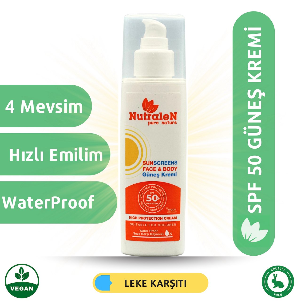 Güneş Kremi SPF 50 - Hassas ve Bronzlaşmamış Ciltler için Yoğun Güneş Koruyucu Krem