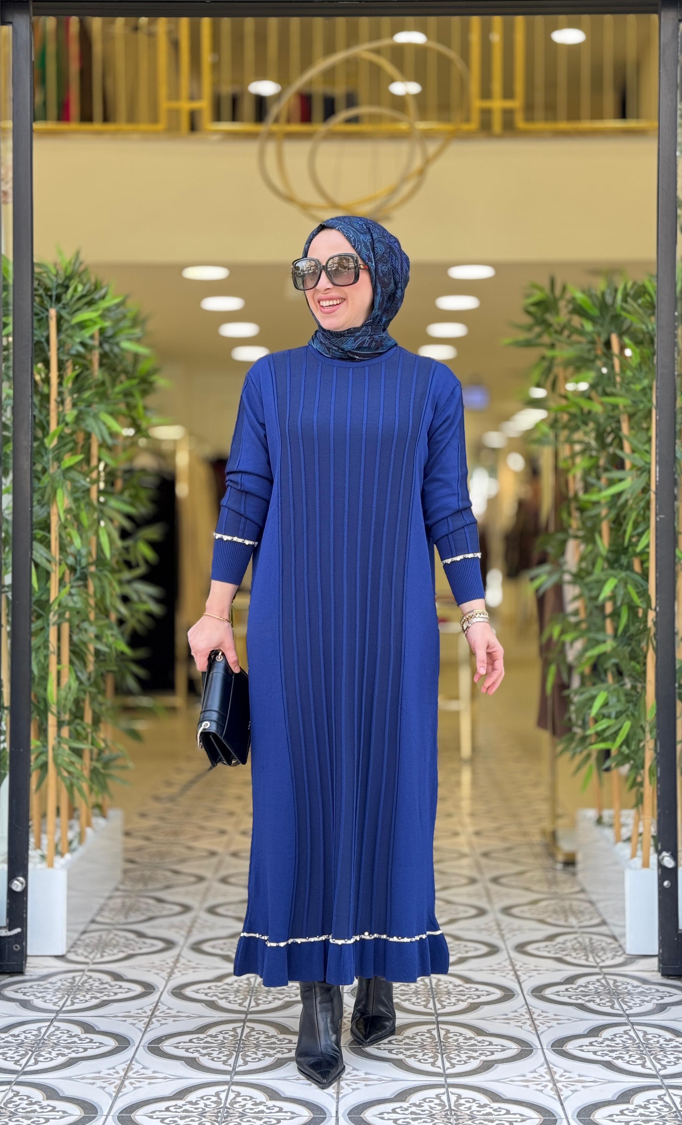 DAVİN UZUN TRİKO ELBİSE - LACİVERT