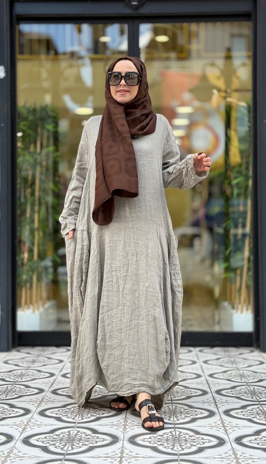 FLORA KETEN ELBİSE