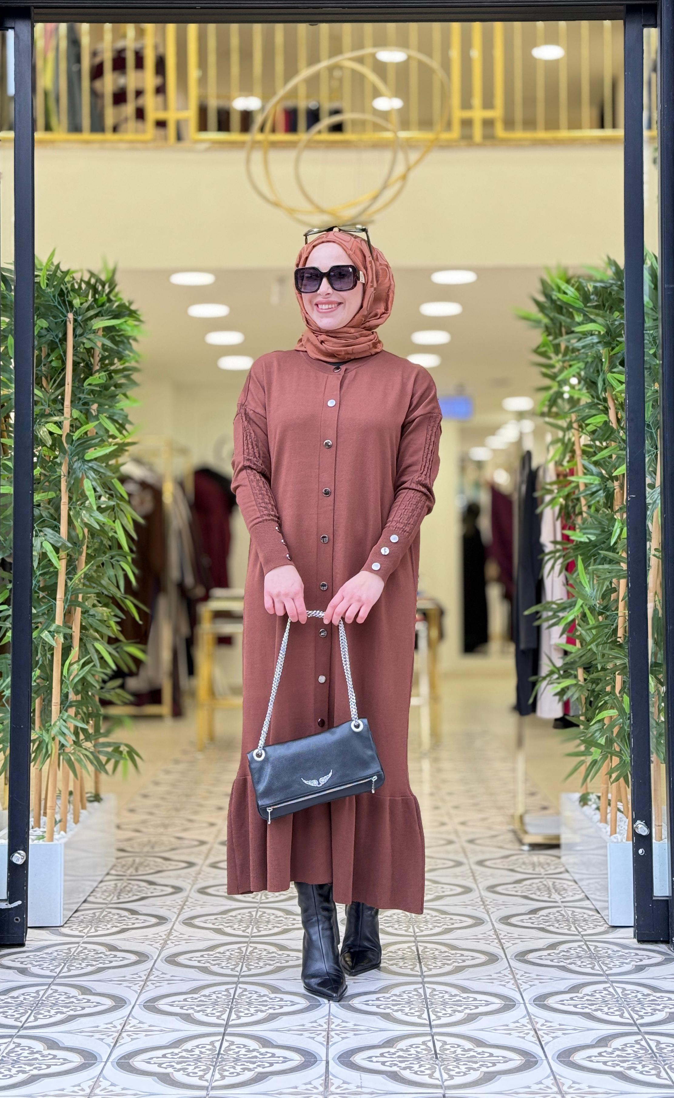 KNIT SAWARA ELBİSE - KAHVE