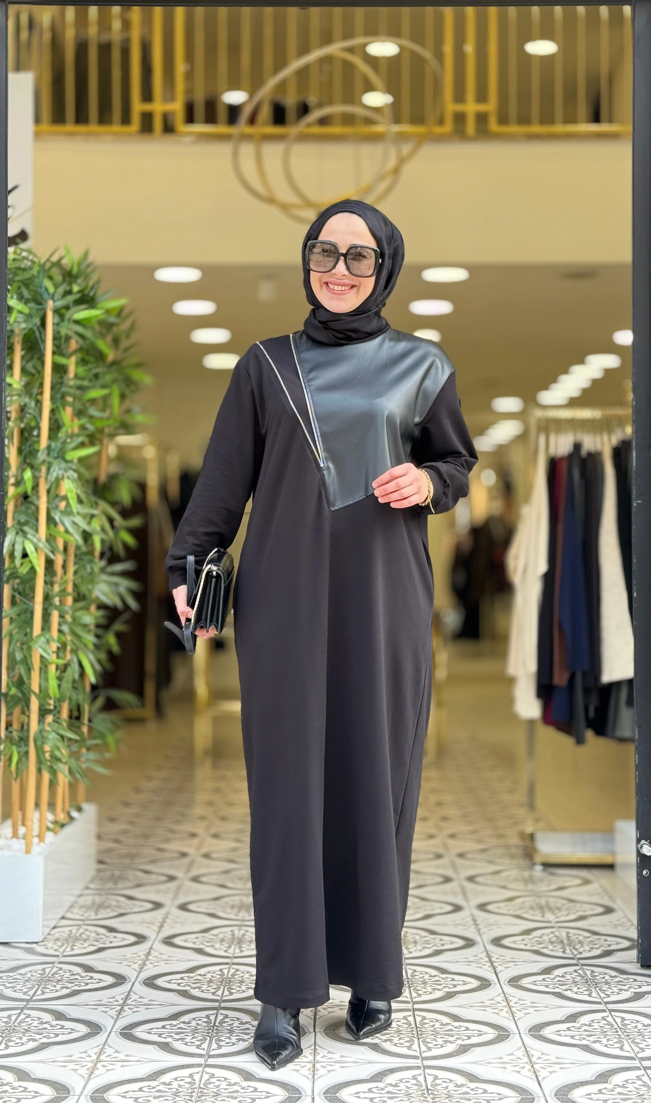 DİLVİ FERMUARLI DERİ ELBİSE