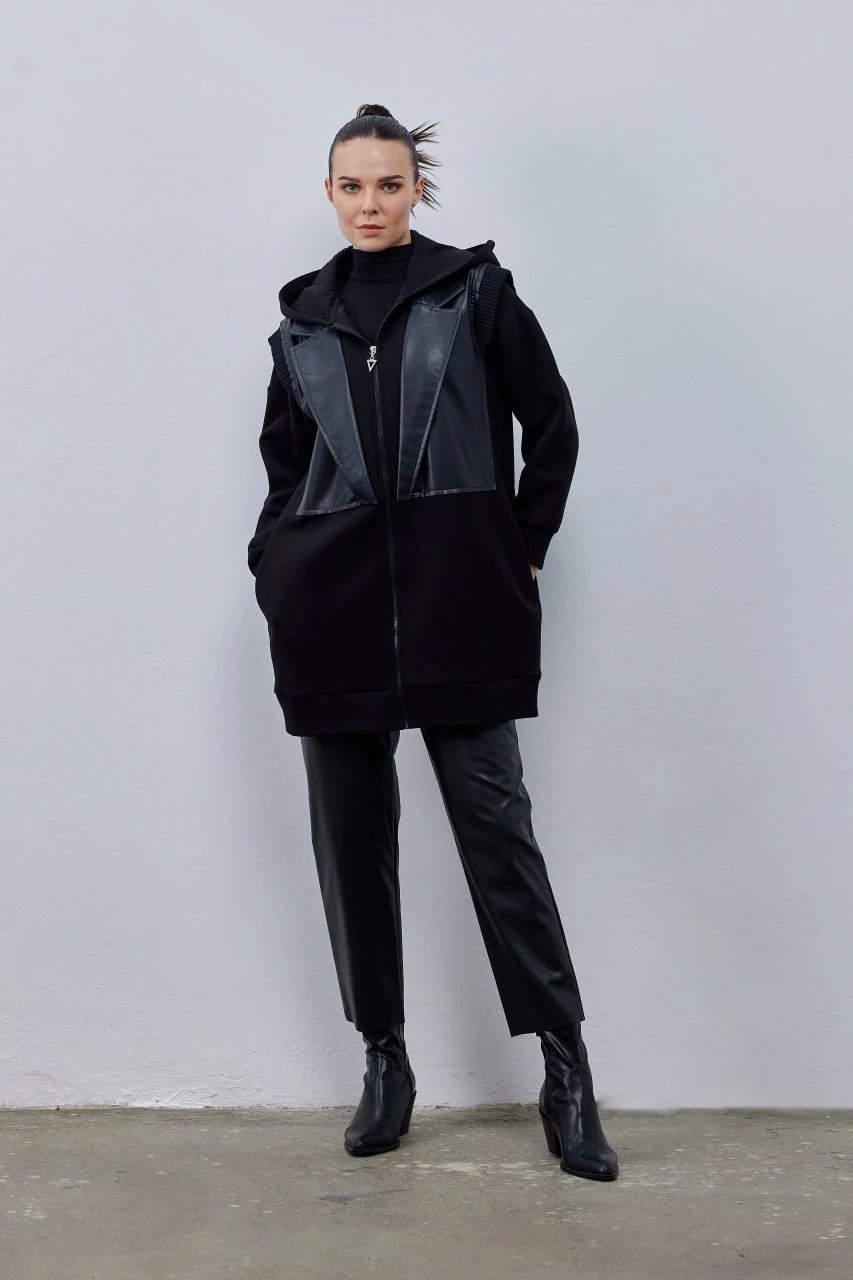 YARGIÇ YAKA DERİ DETAYLI KAP