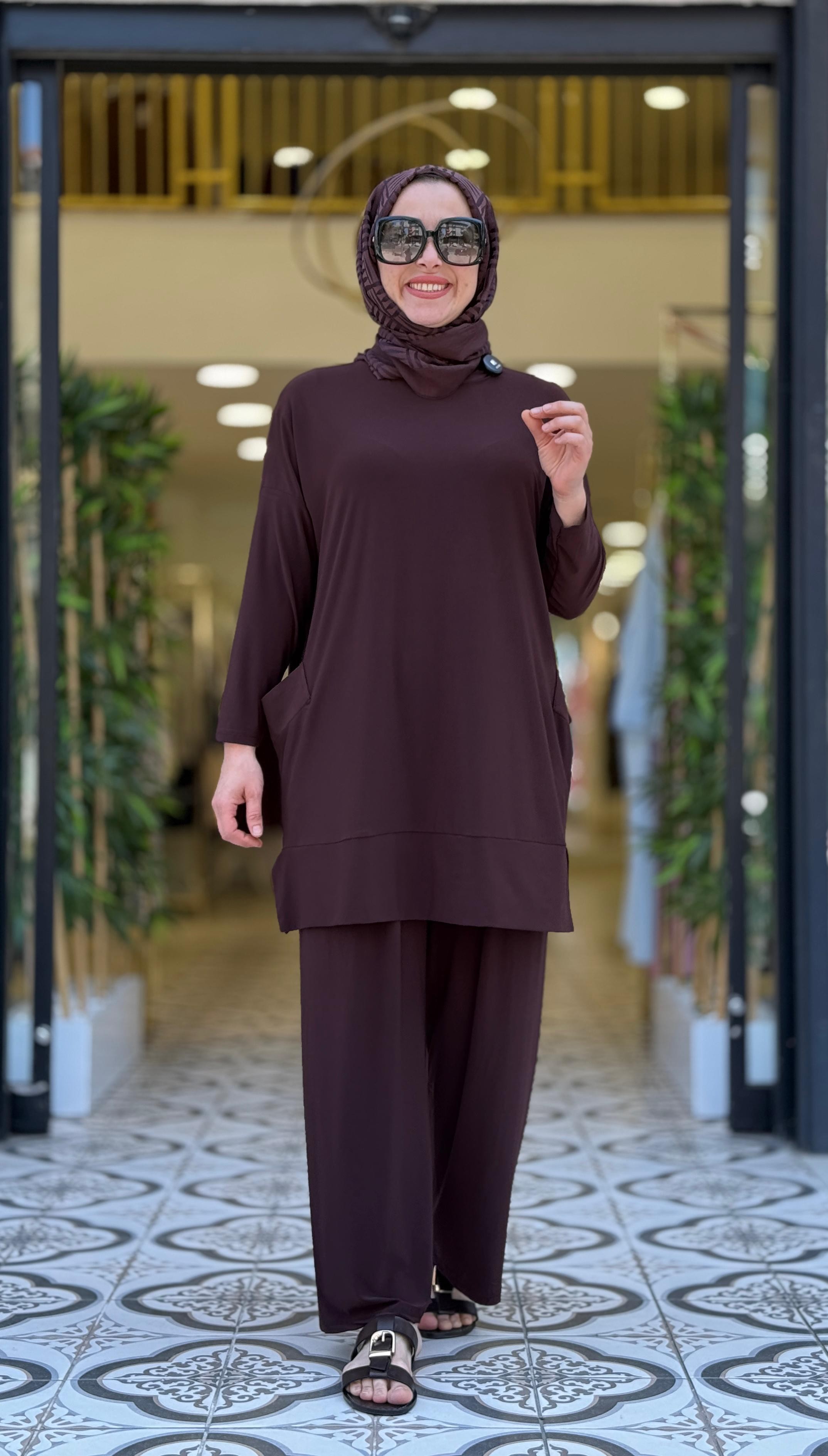 YANLARI CEPLİ TAKIM - KAHVE