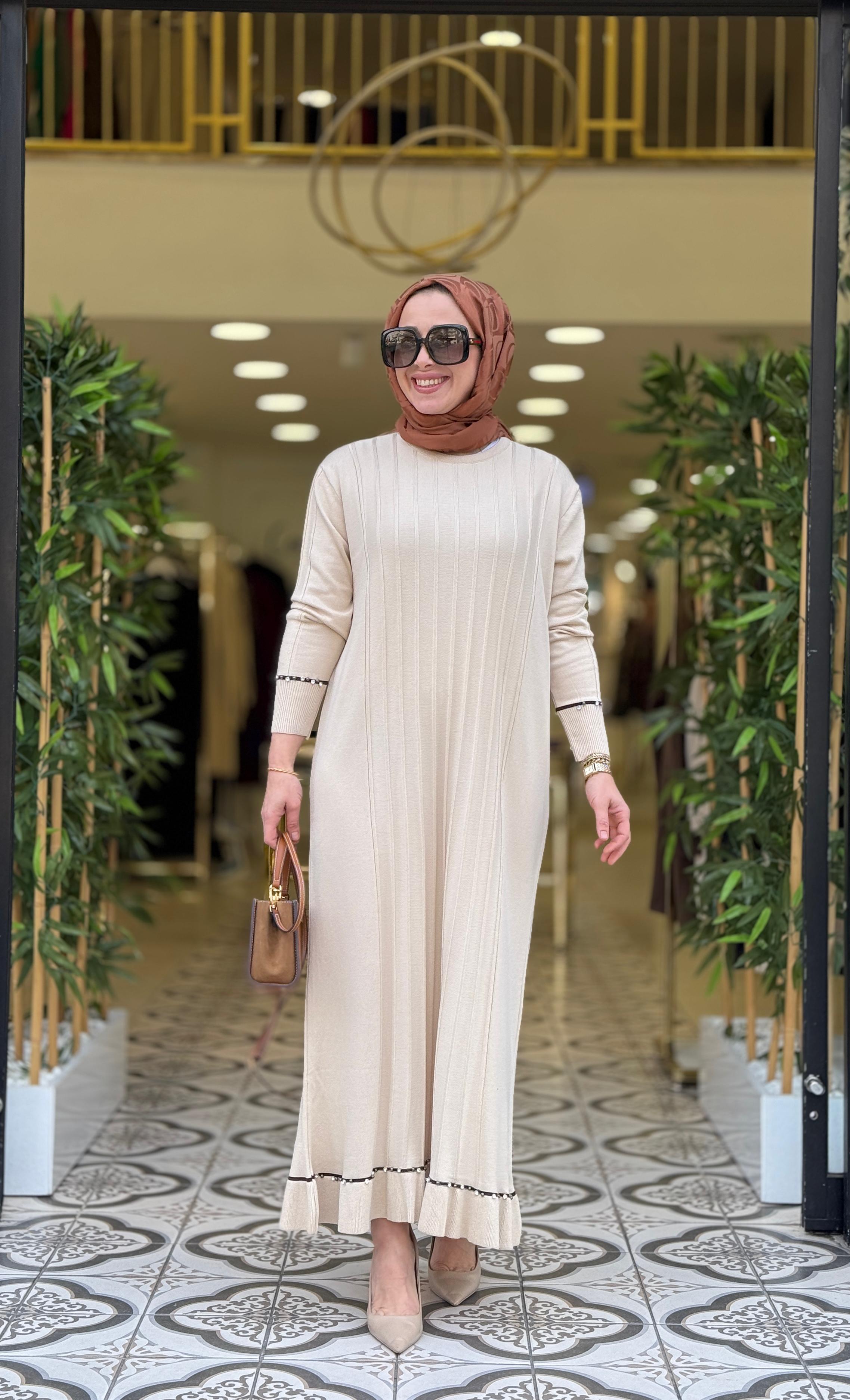 DAVİN UZUN TRİKO ELBİSE - BEJ