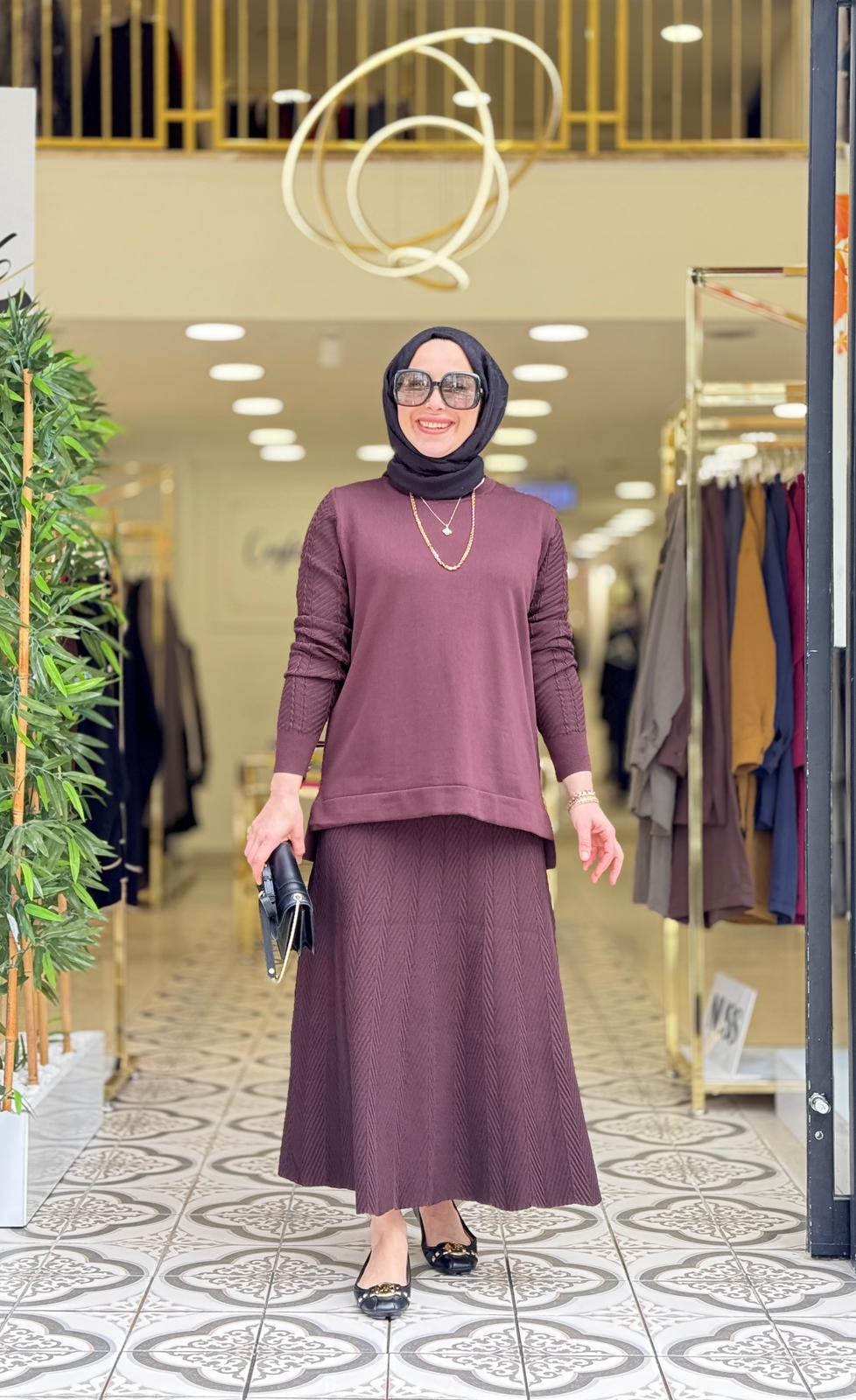 NEHİR ETEKLİ TAKIM - KAHVE