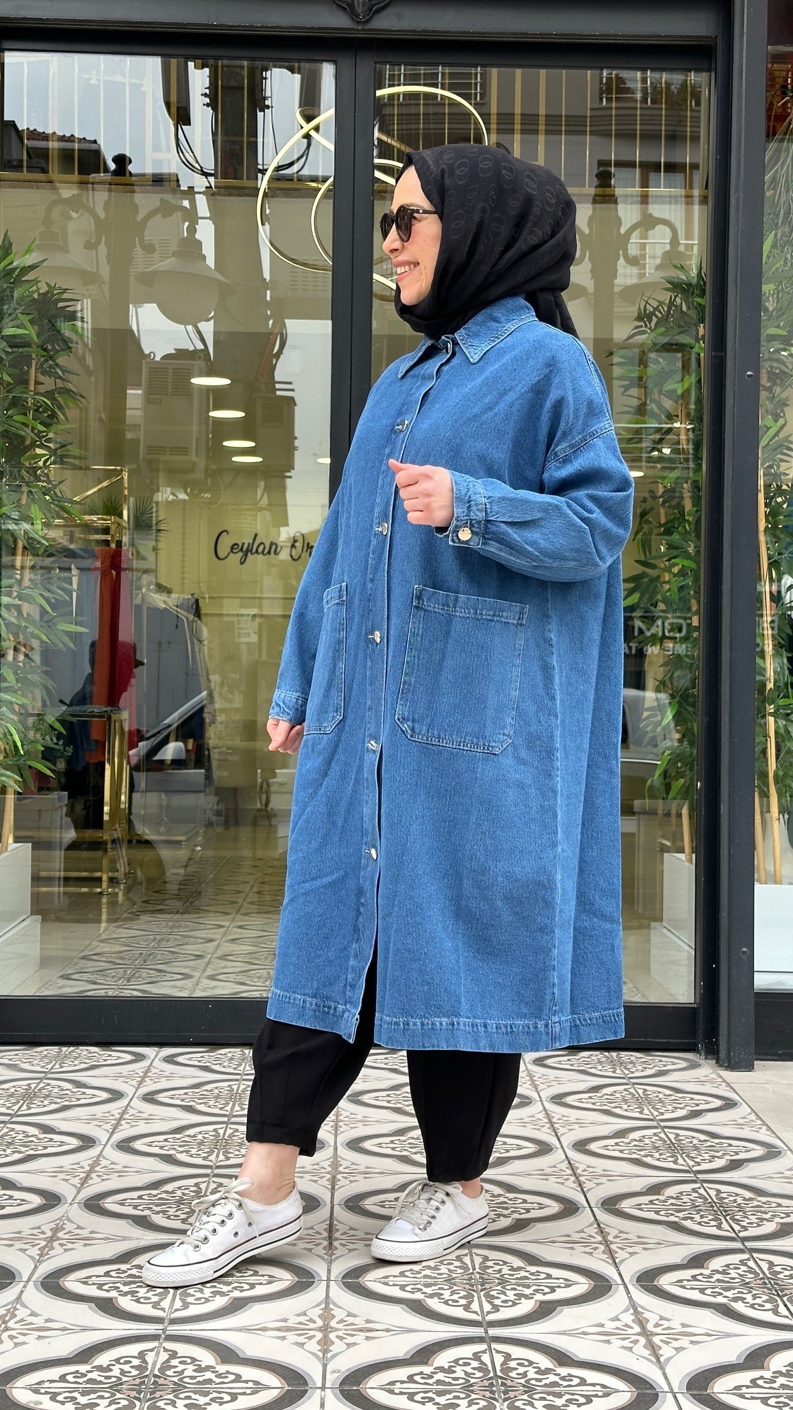 MAVİ OVERSİZE UZUN DENİM KAP