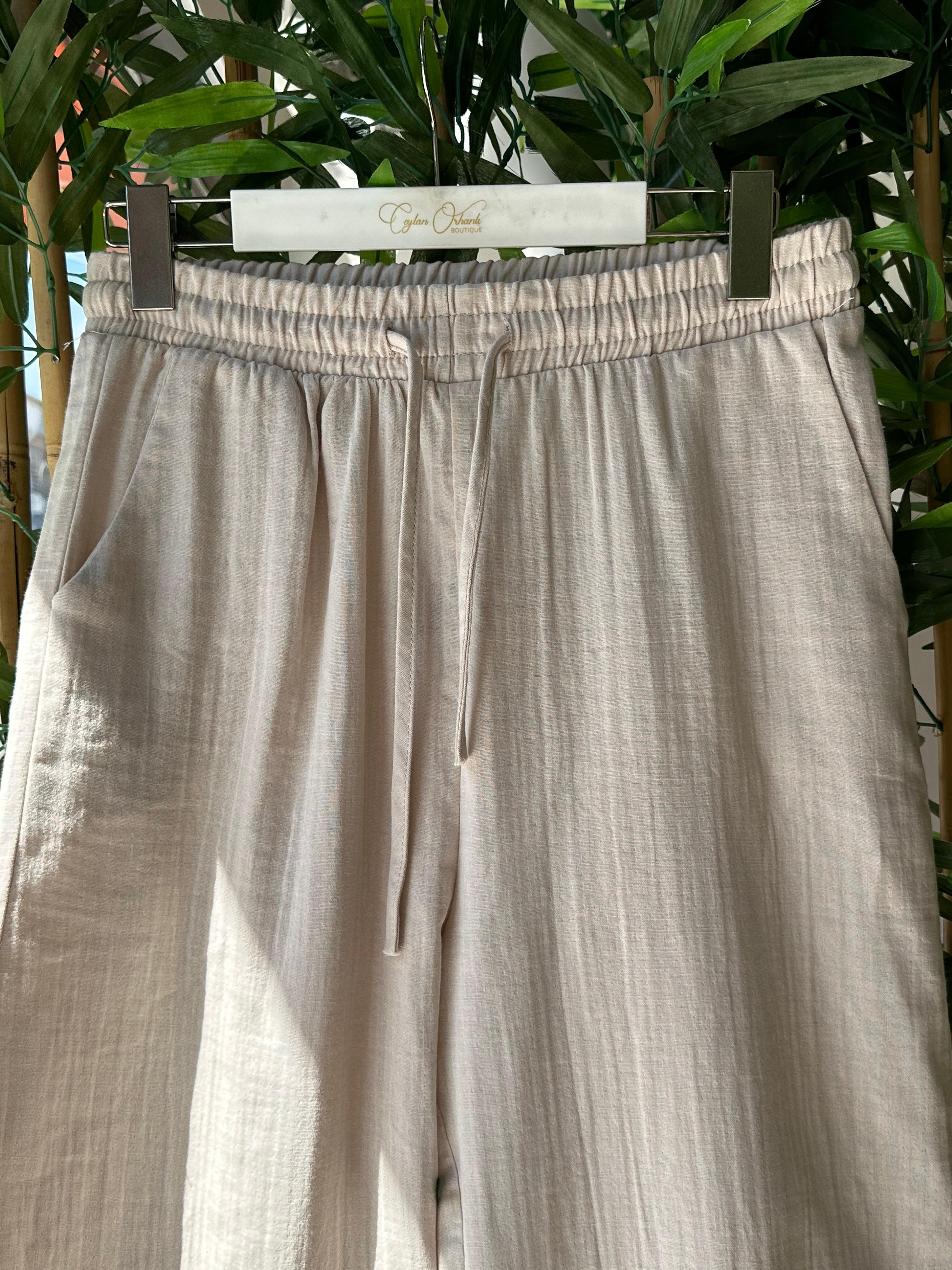 PAÇASI DİKİŞLİ KETEN PANTOLON