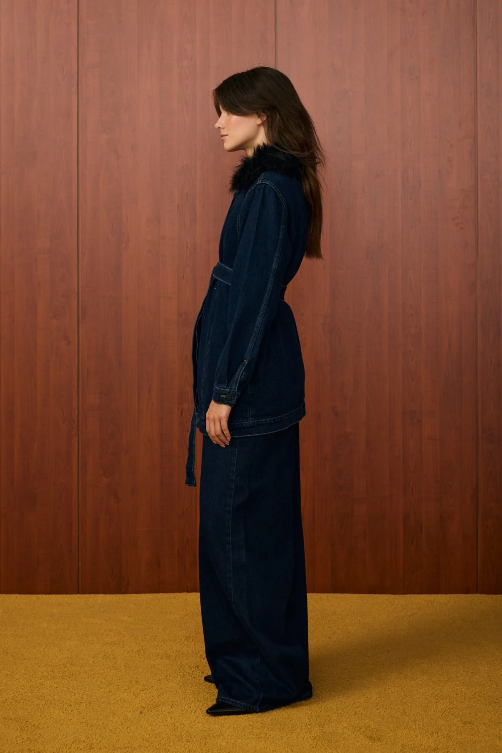 MERWİSH KÜRK DENİM CEKET - LACİVERT