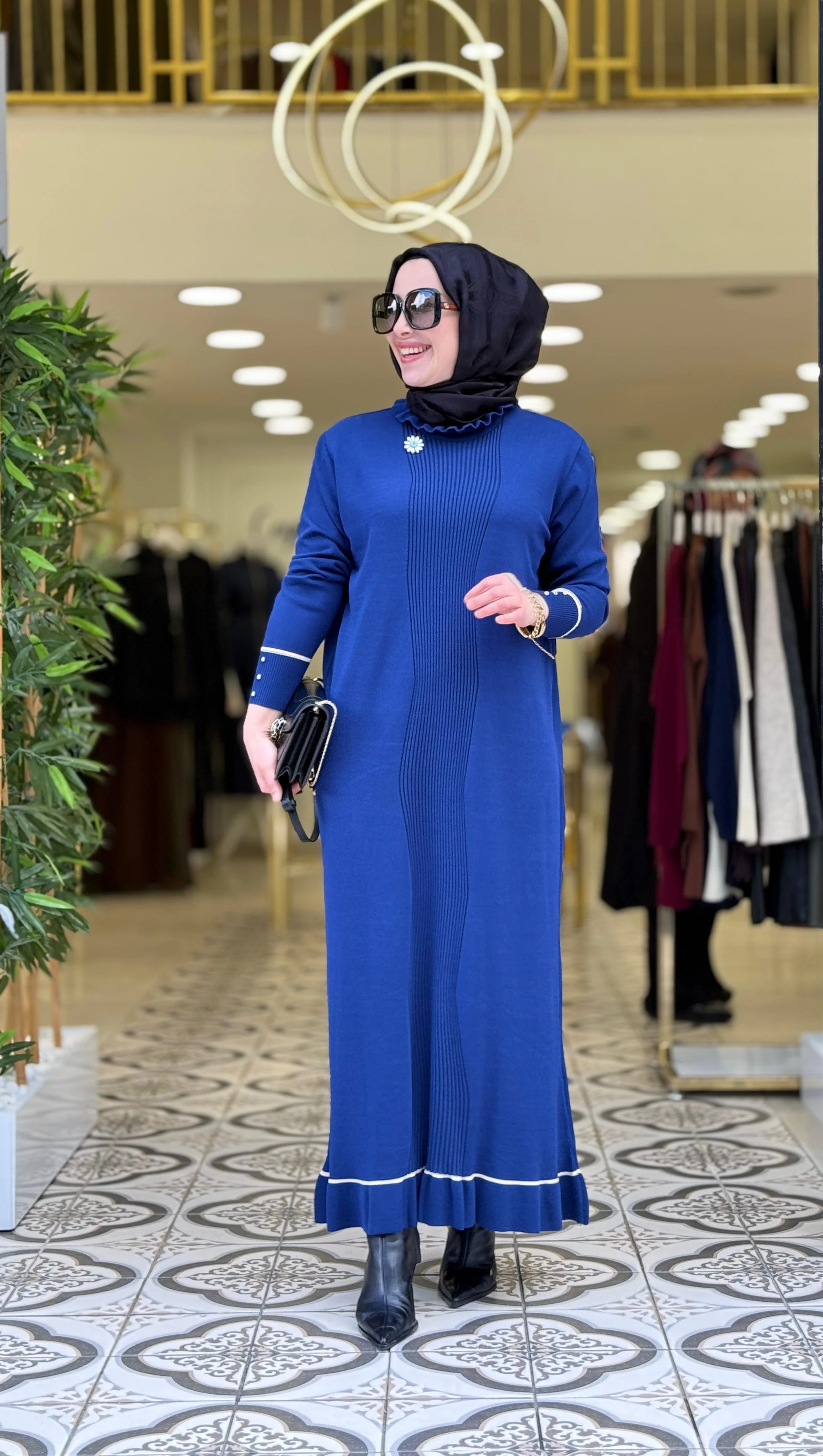 VEVA TRİKO ELBİSE - LACİVERT