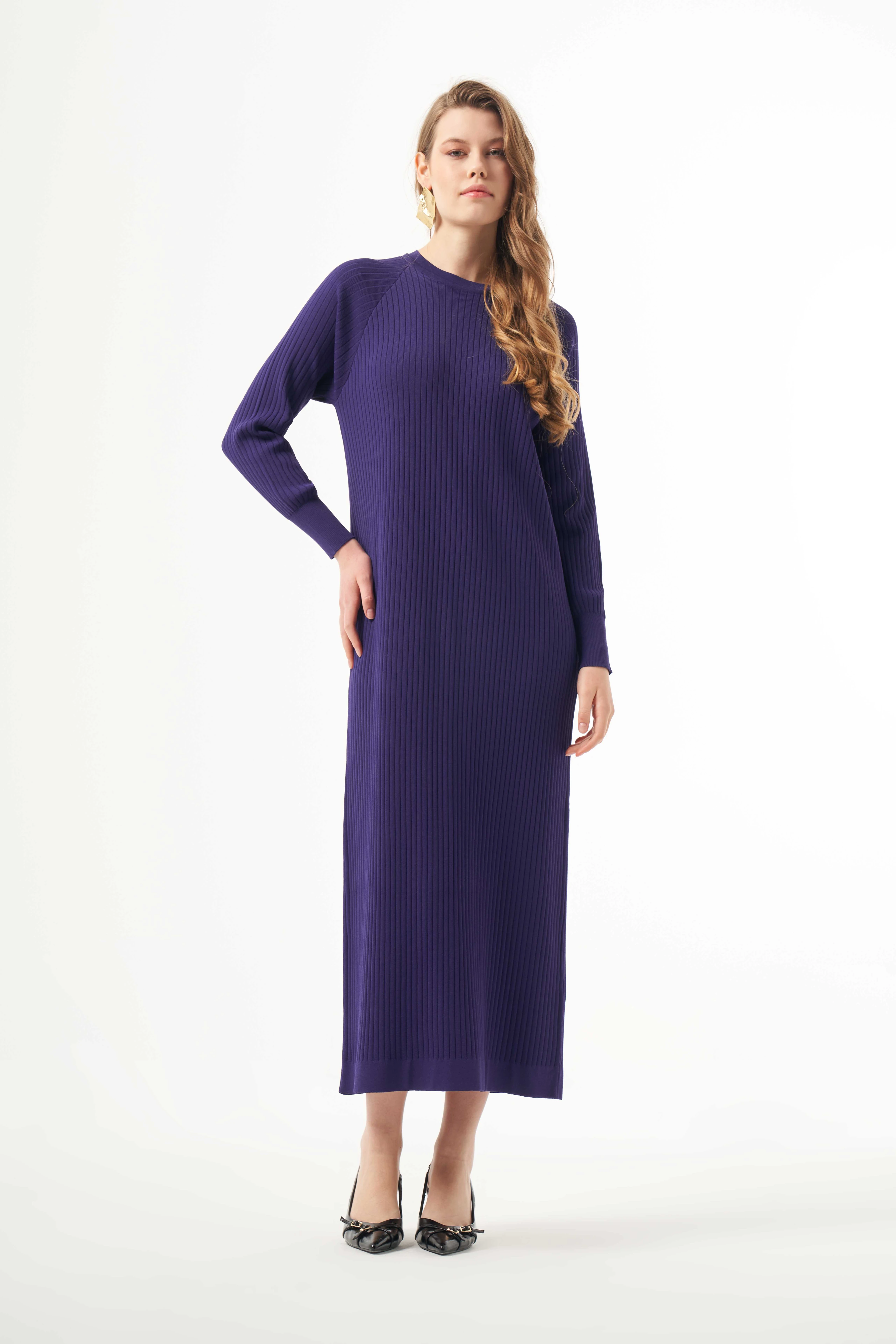 NUSS PASİFİK UZUN TRİKO ELBİSE - MOR