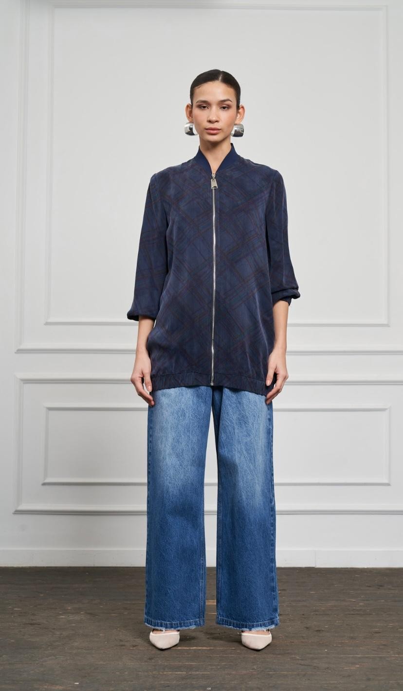 NUSS LEA BOMBER KAP - LACİVERT