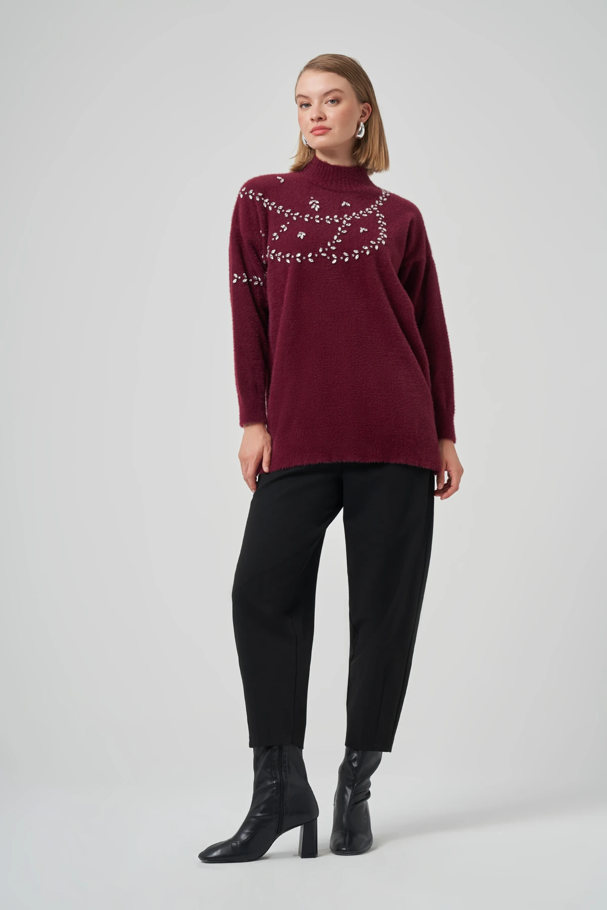 NUSS EVONA ANGORA TUNİK - BORDO