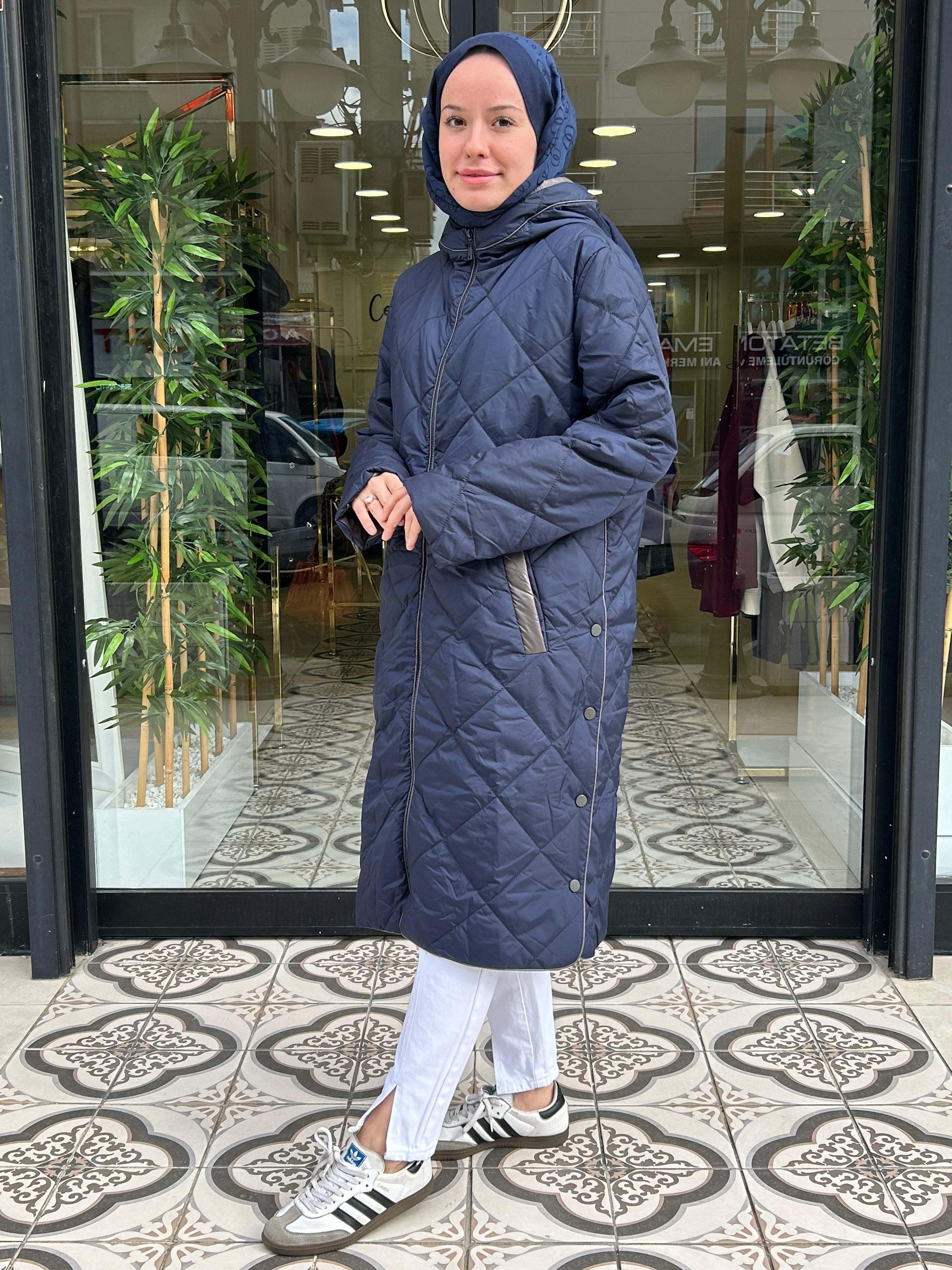 ARİA UZUN KAPİTONE MONT - LACİVERT