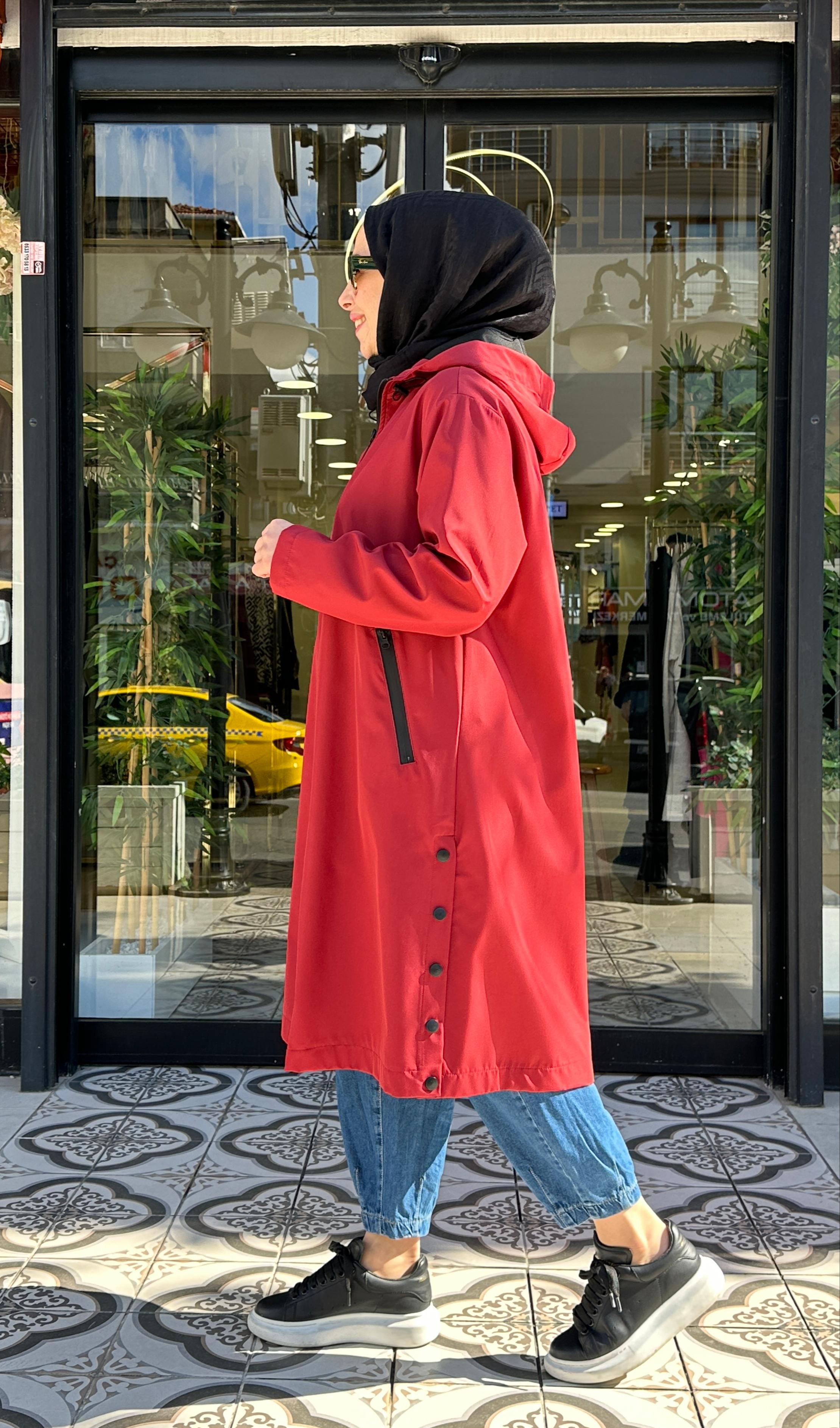 KUFİ FERMUAR DETAYLI TRENÇ - BORDO