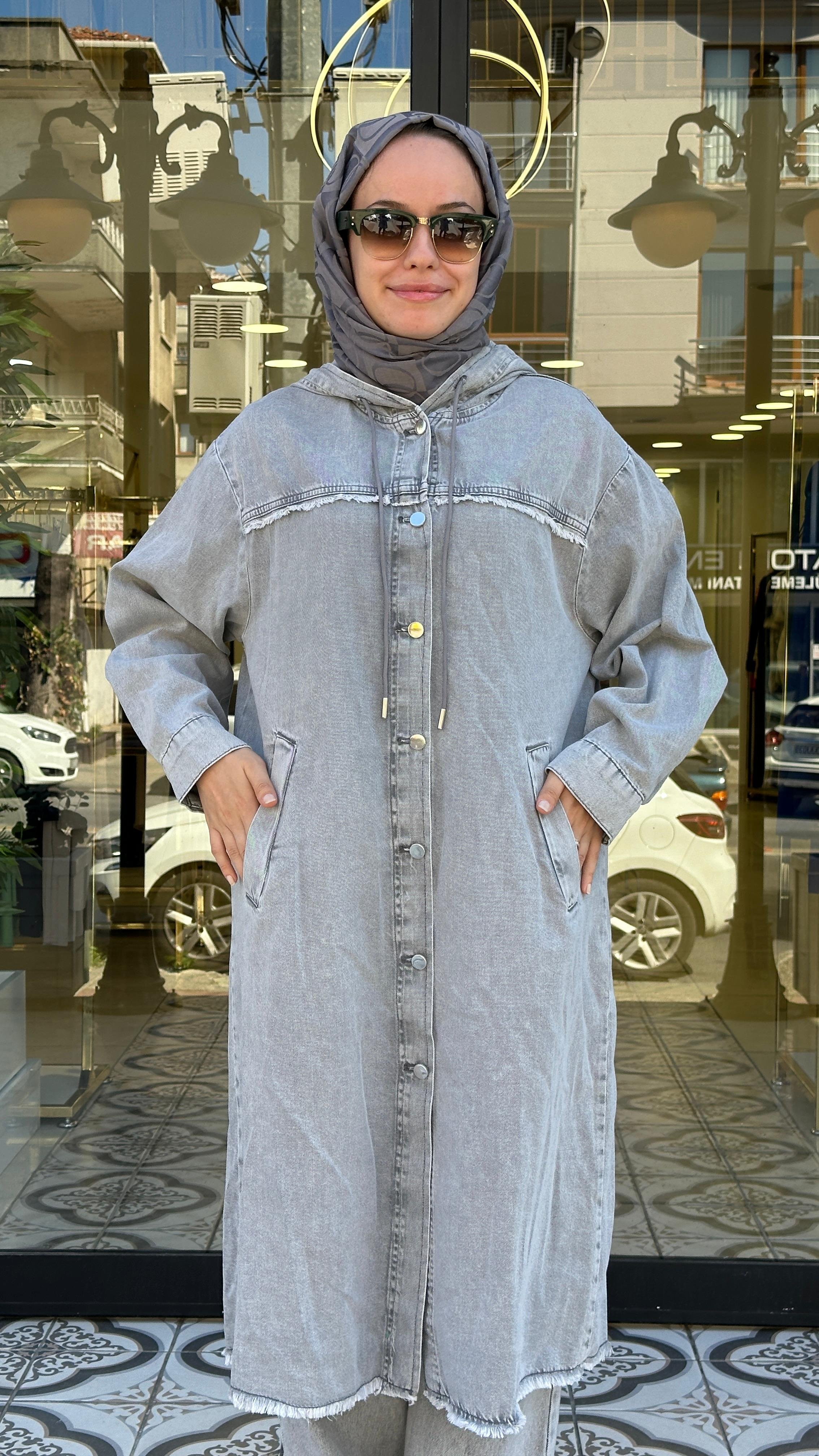 ELİT UZUN KAPŞONLU DENİM KAP