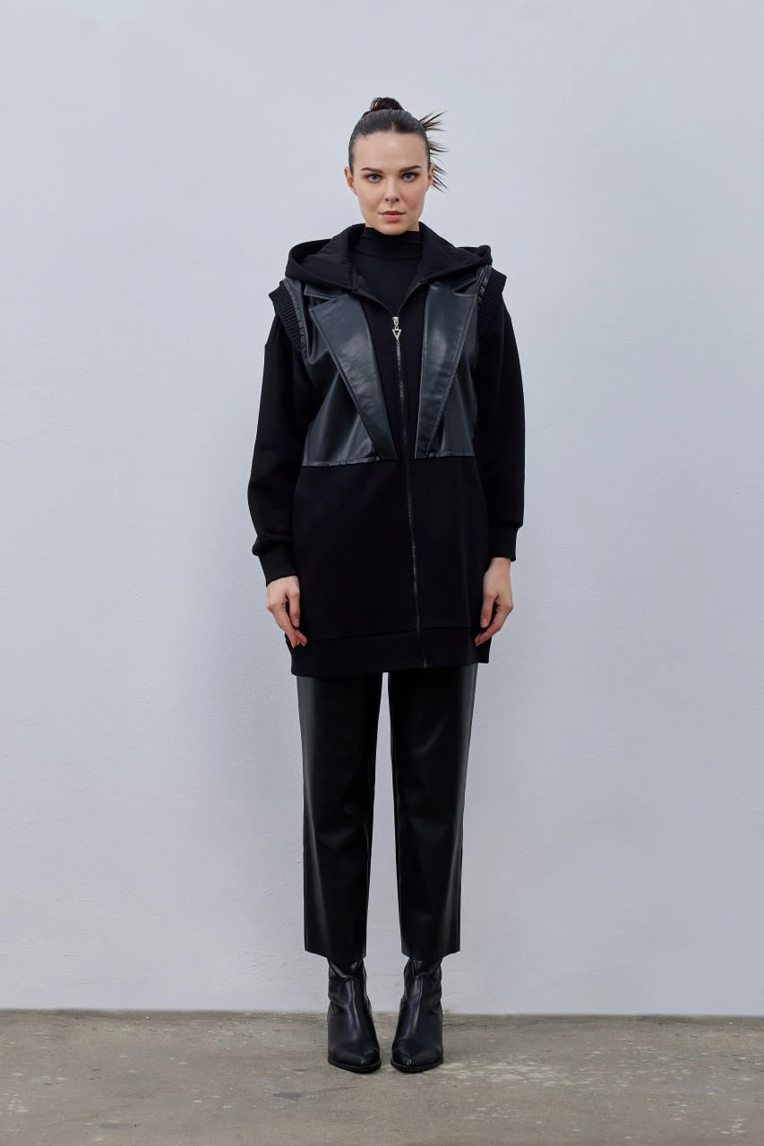 YARGIÇ YAKA DERİ DETAYLI KAP