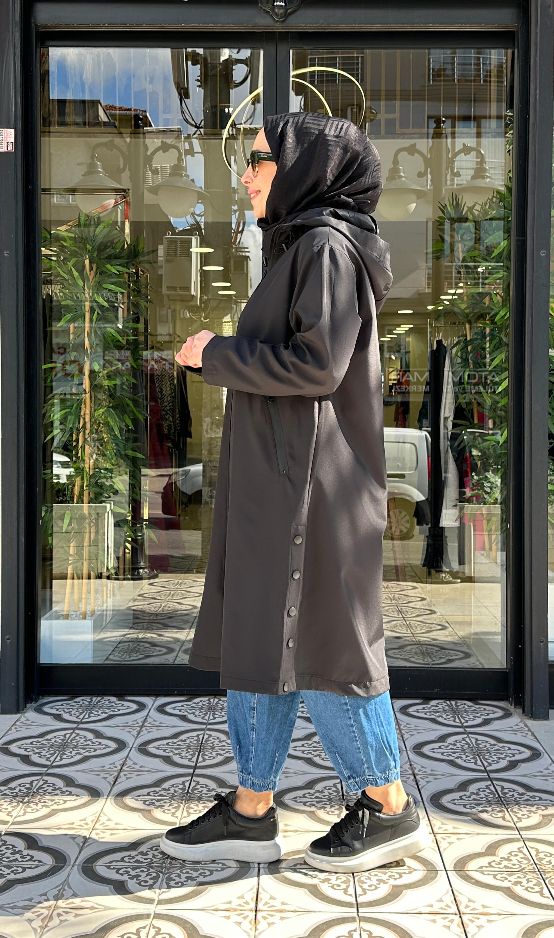 KUFİ FERMUAR DETAYLI TRENÇ - SİYAH