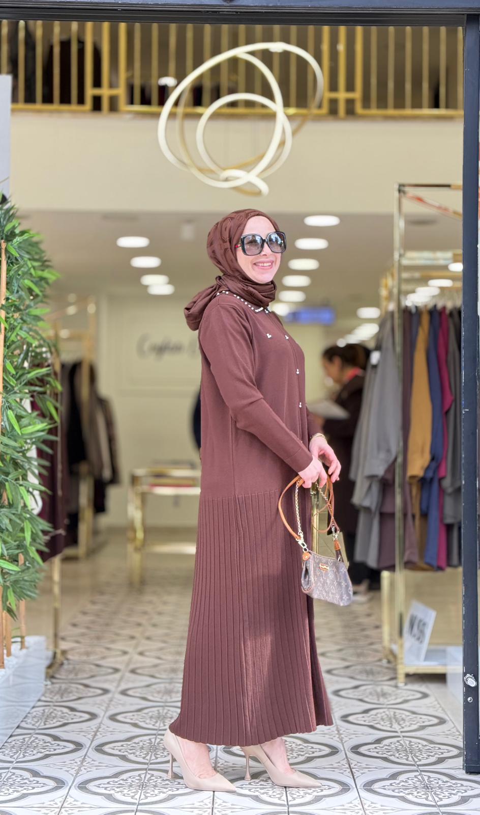 LEYDİ TRİKO ELBİSE - KAHVE