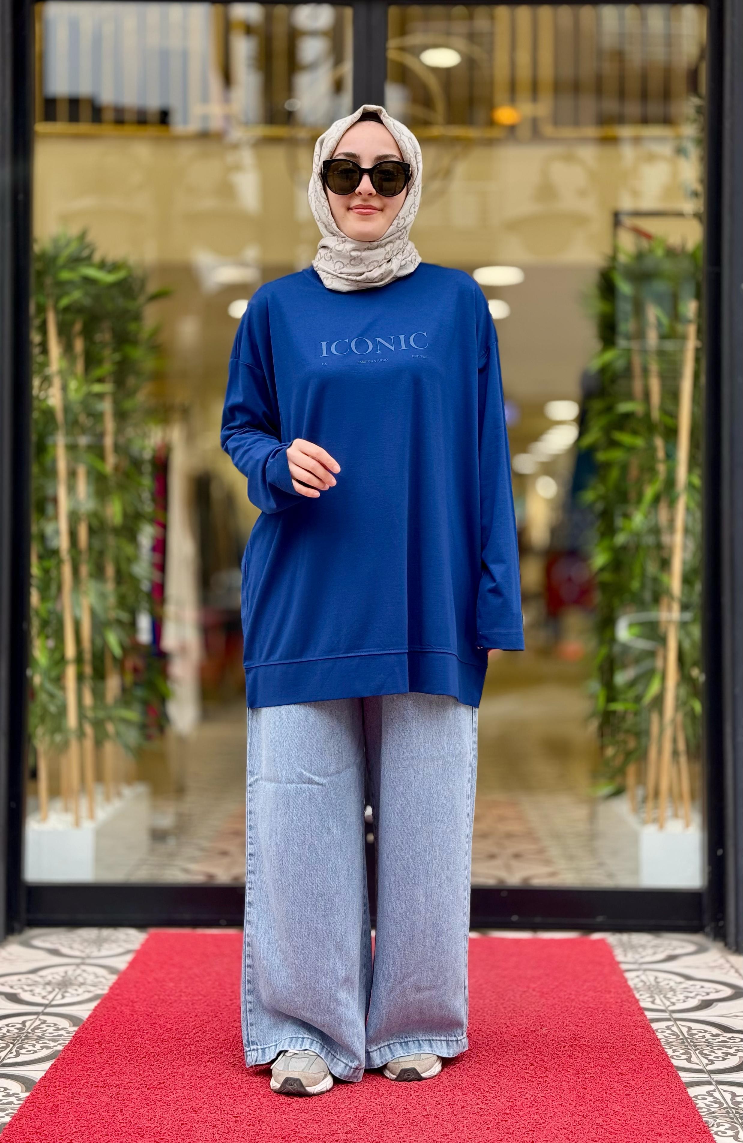 İCONİC BASKILI BASİC SWEAT - LACİVERT