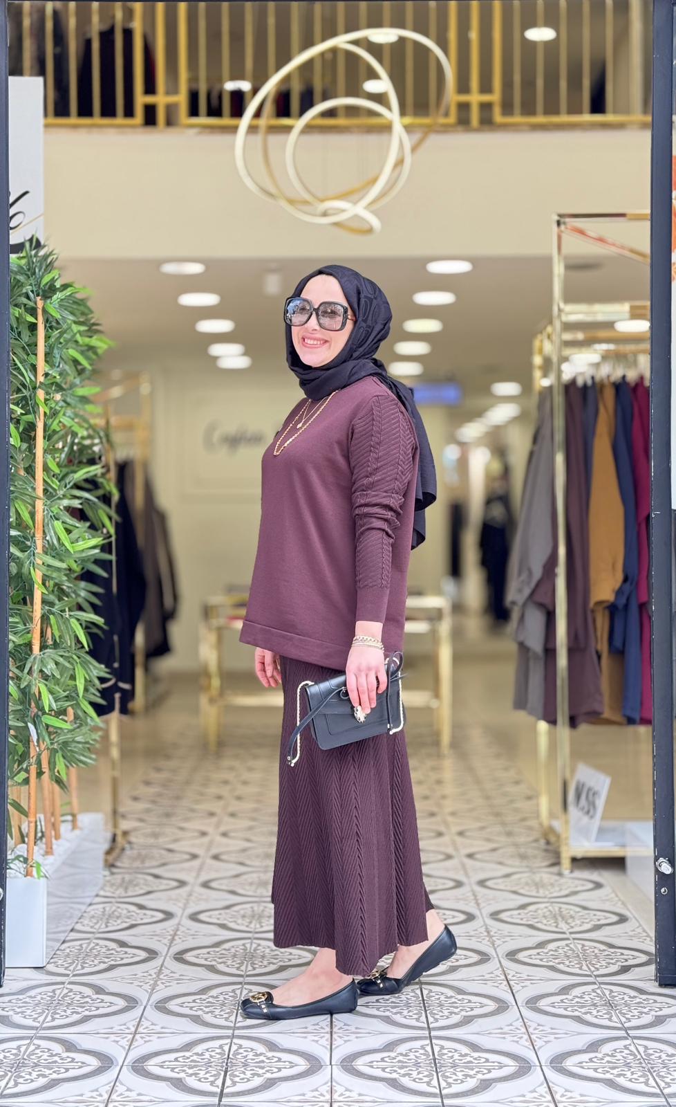 NEHİR ETEKLİ TAKIM - KAHVE