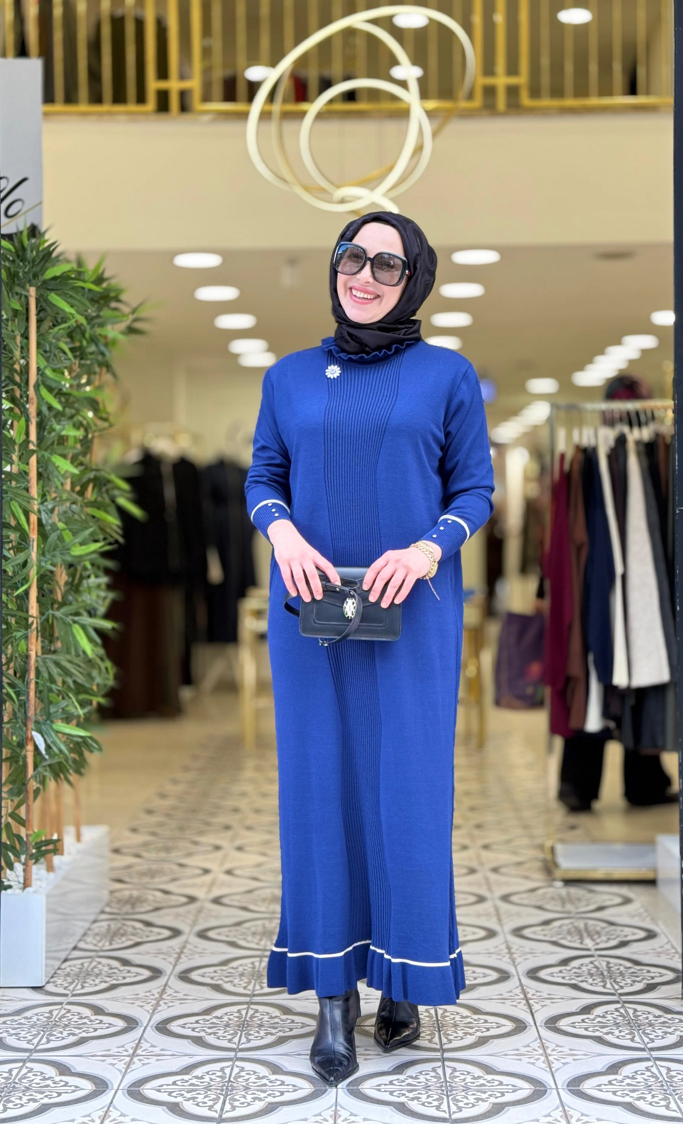 VEVA TRİKO ELBİSE - LACİVERT