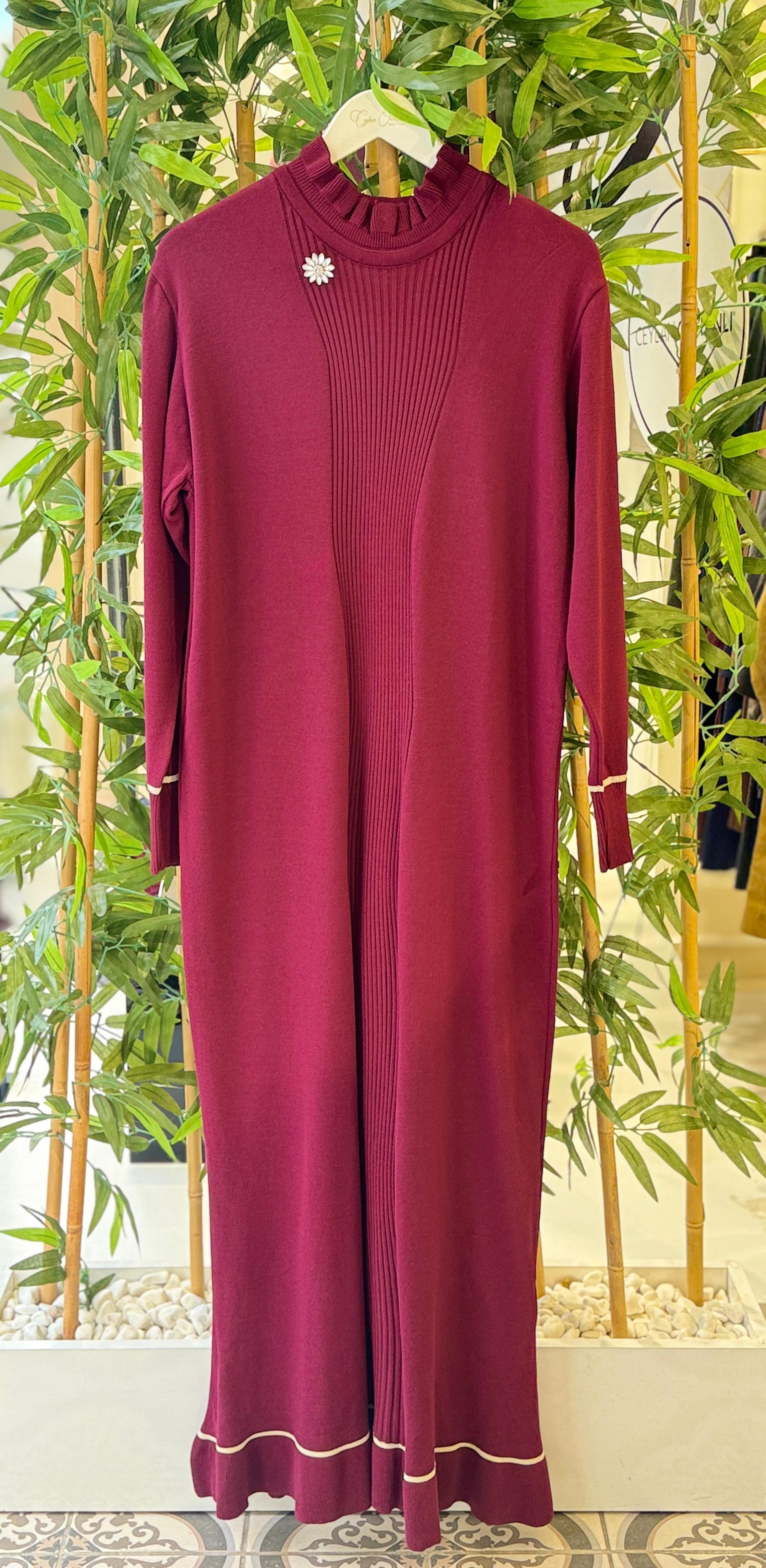 VEVA TRİKO ELBİSE - BORDO