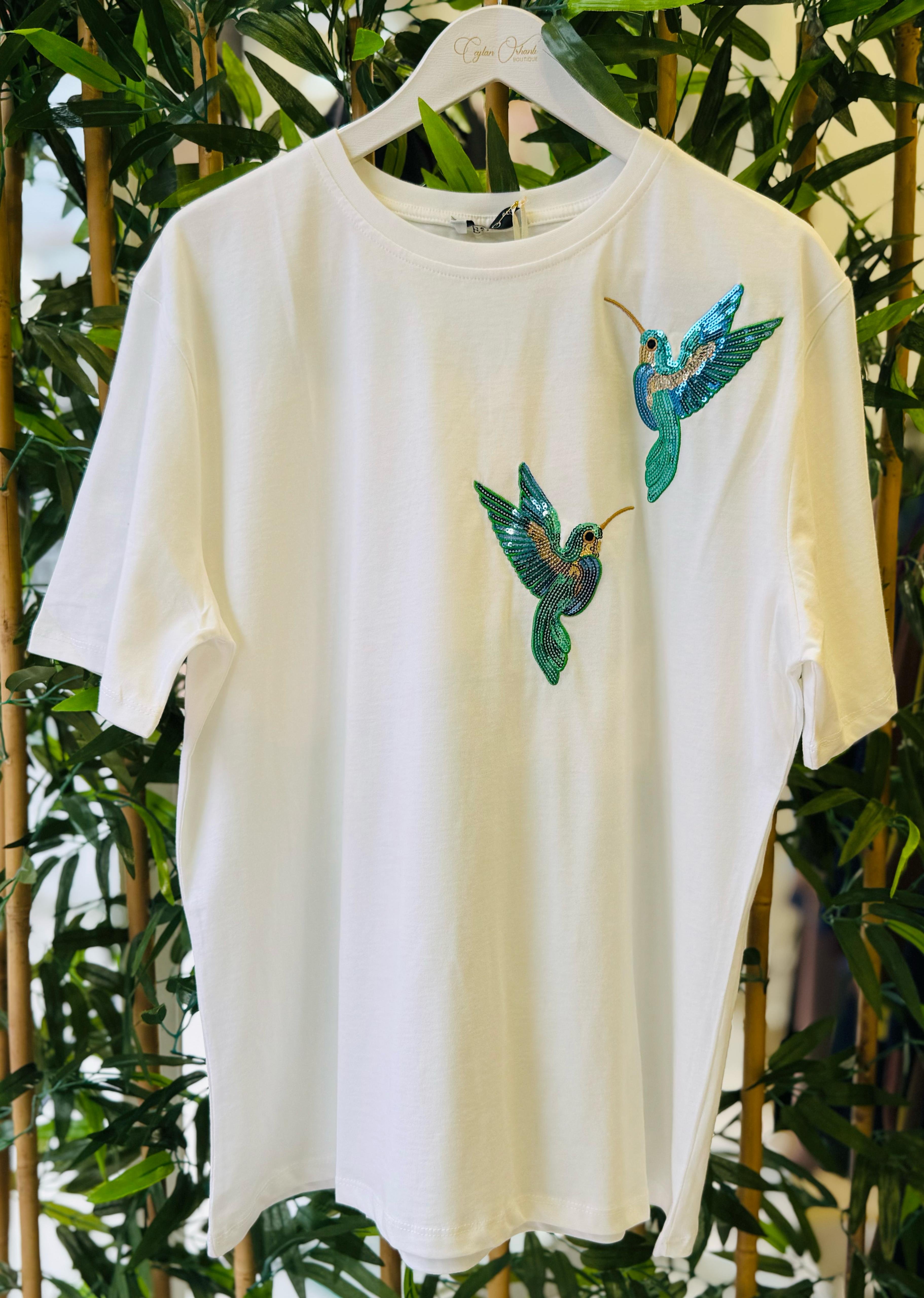 KUŞLU TSHIRT - BEYAZ