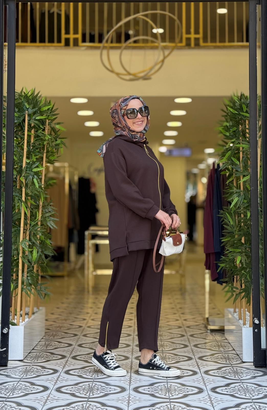 SAMİ GOLD FERMUARLI TAKIM - KAHVE