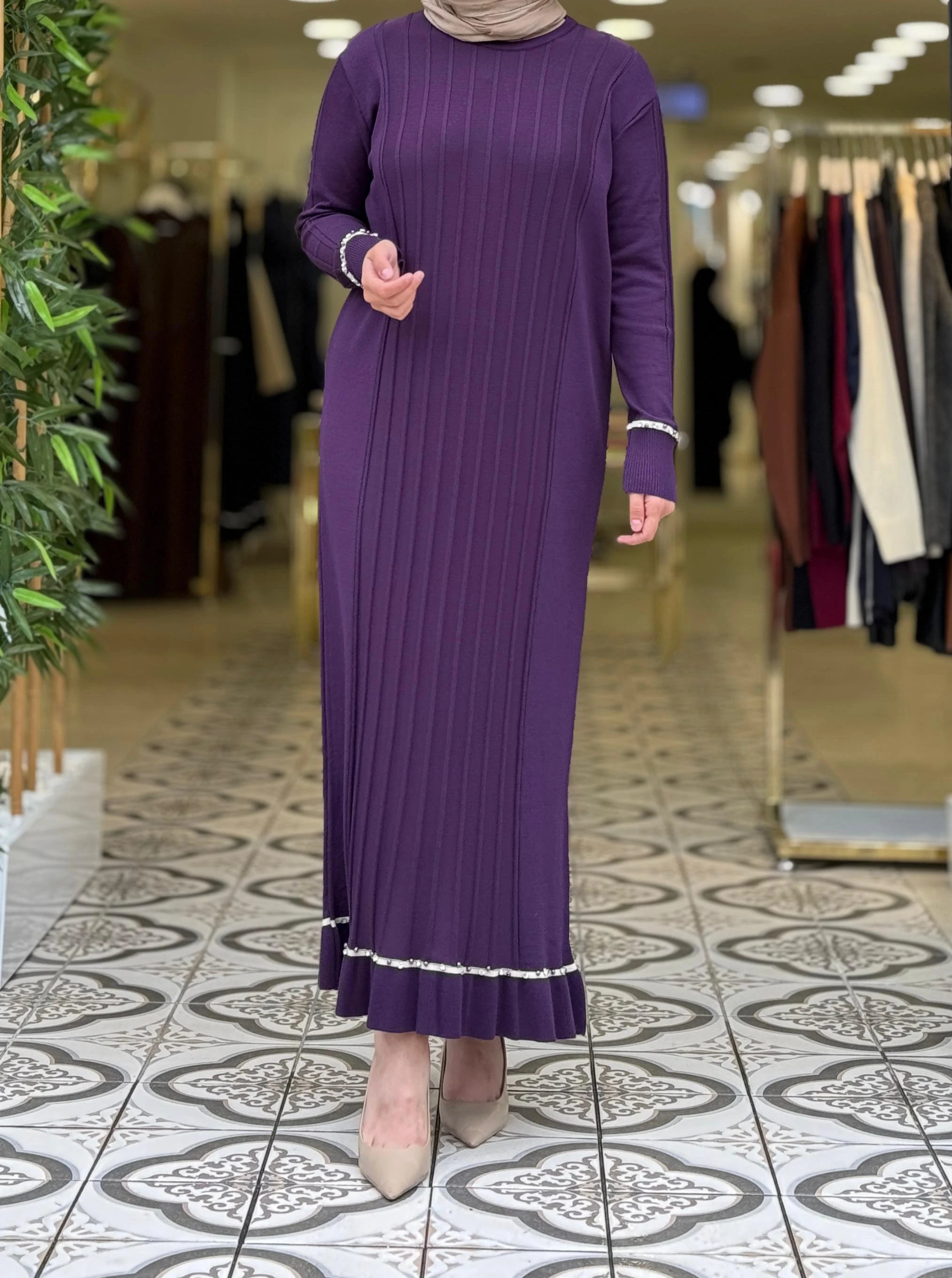 DAVİN UZUN TRİKO ELBİSE - MÜRDÜN