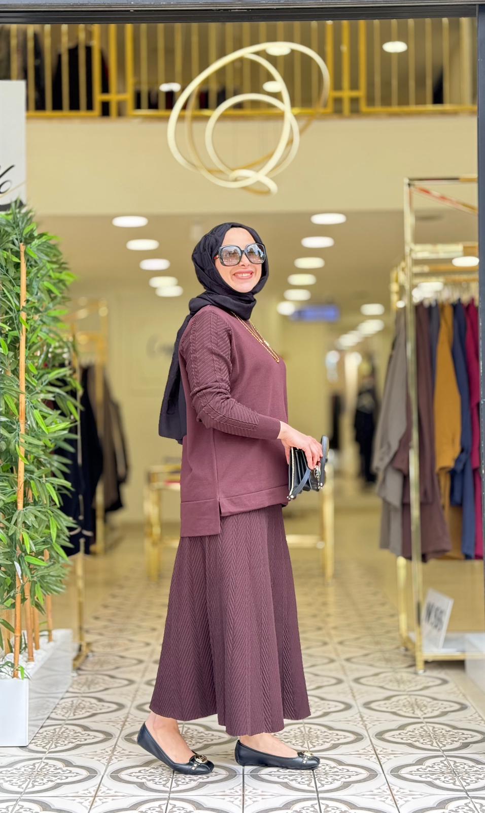 NEHİR ETEKLİ TAKIM - KAHVE