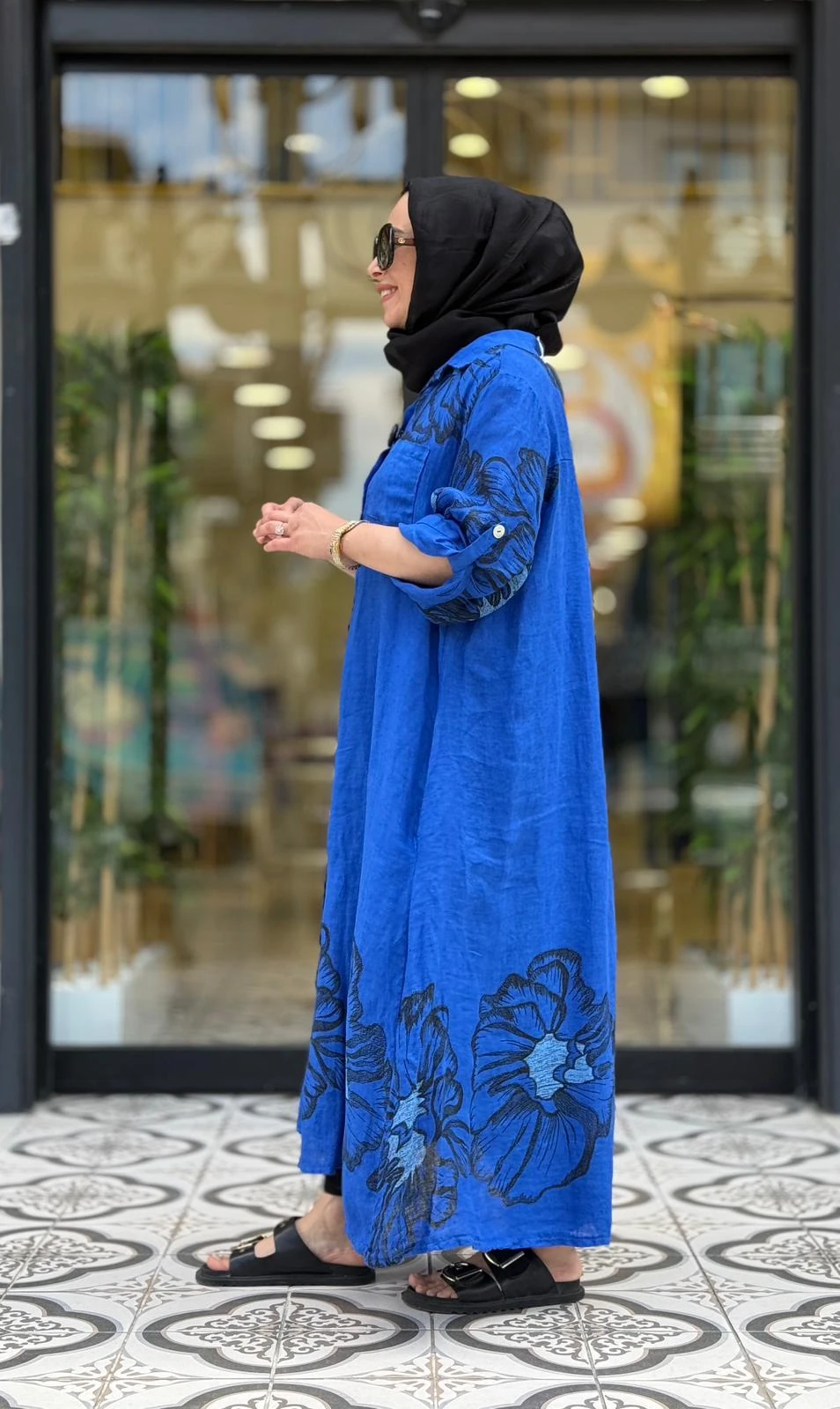 BLOOM ÇİÇEK KETEN ELBİSE - SAKS