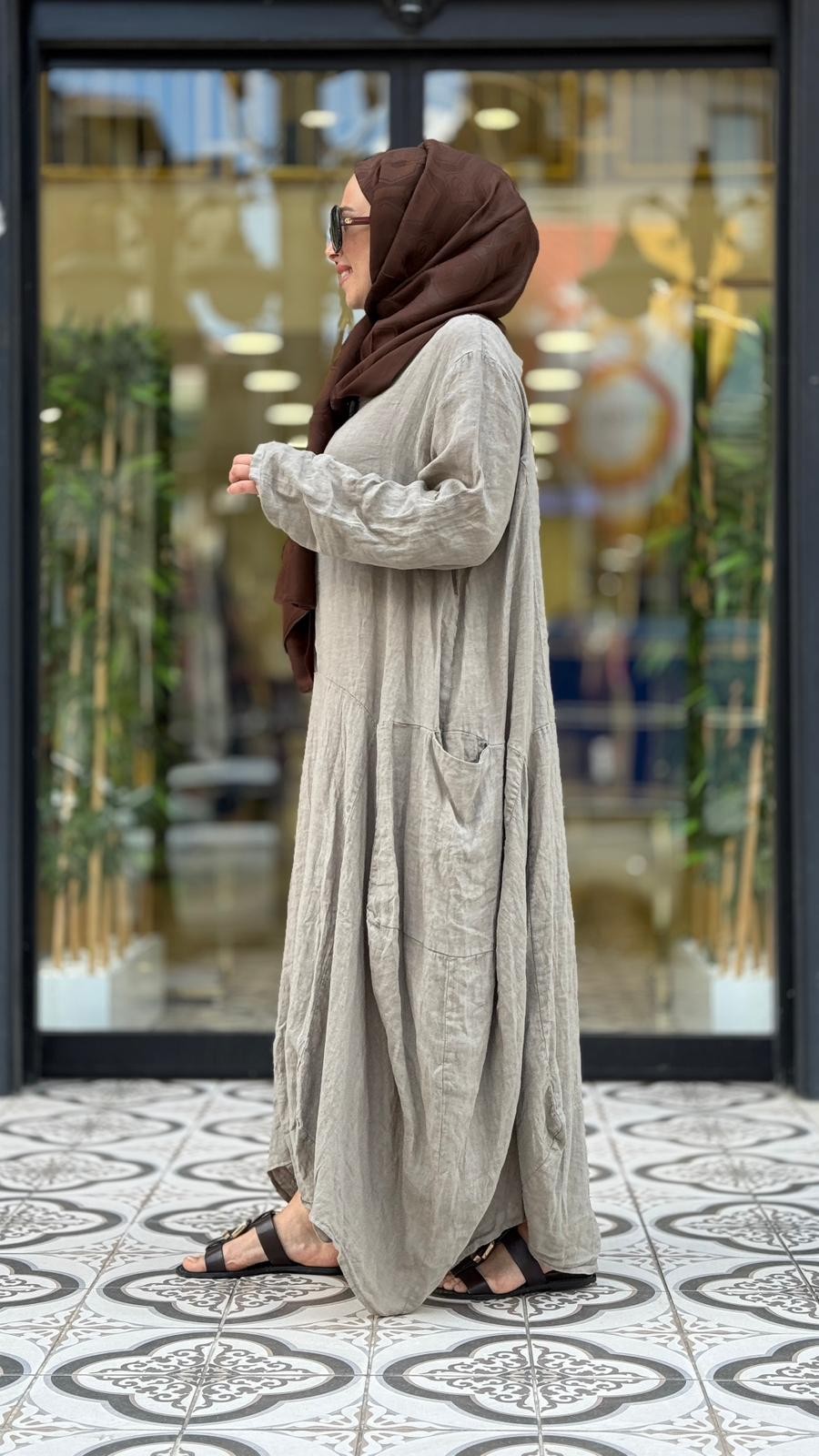 FLORA KETEN ELBİSE