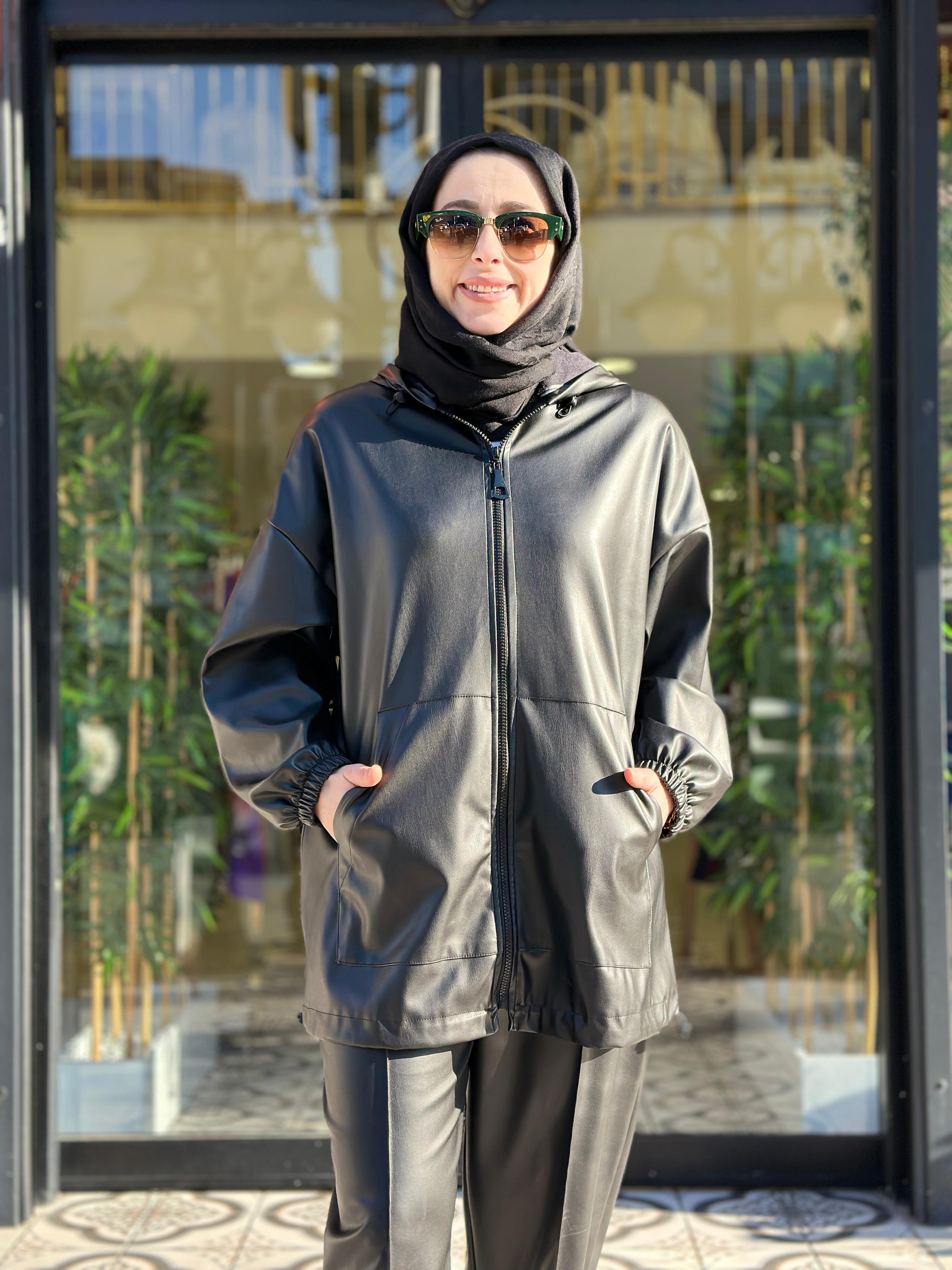FERMUARLI DERİ BOMBER