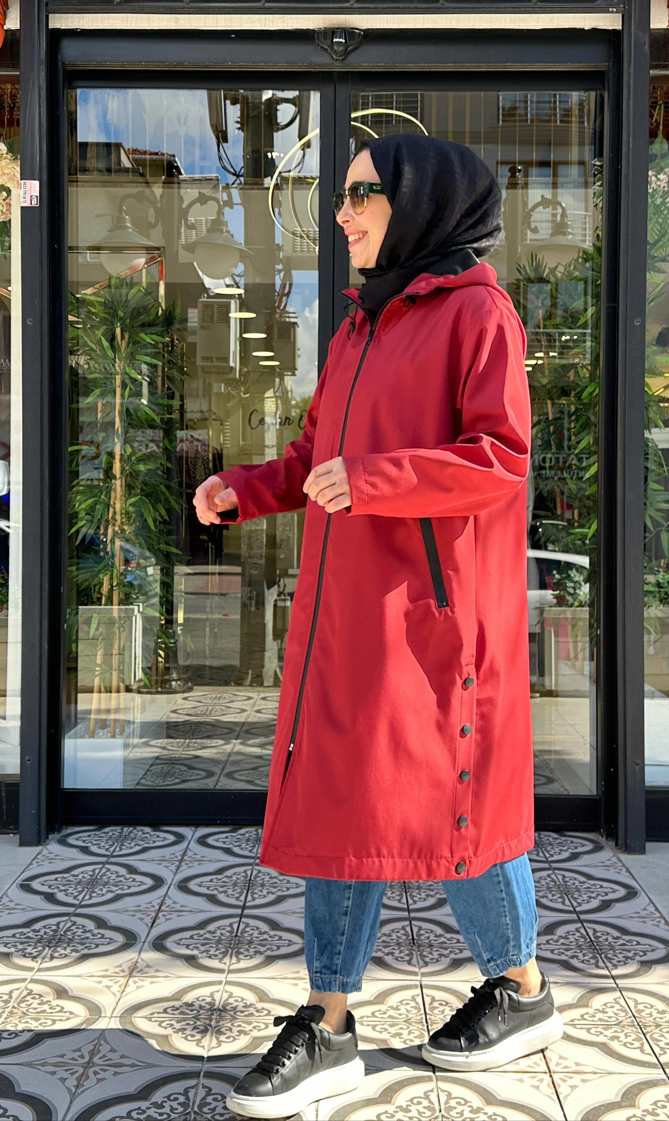 KUFİ FERMUAR DETAYLI TRENÇ - BORDO