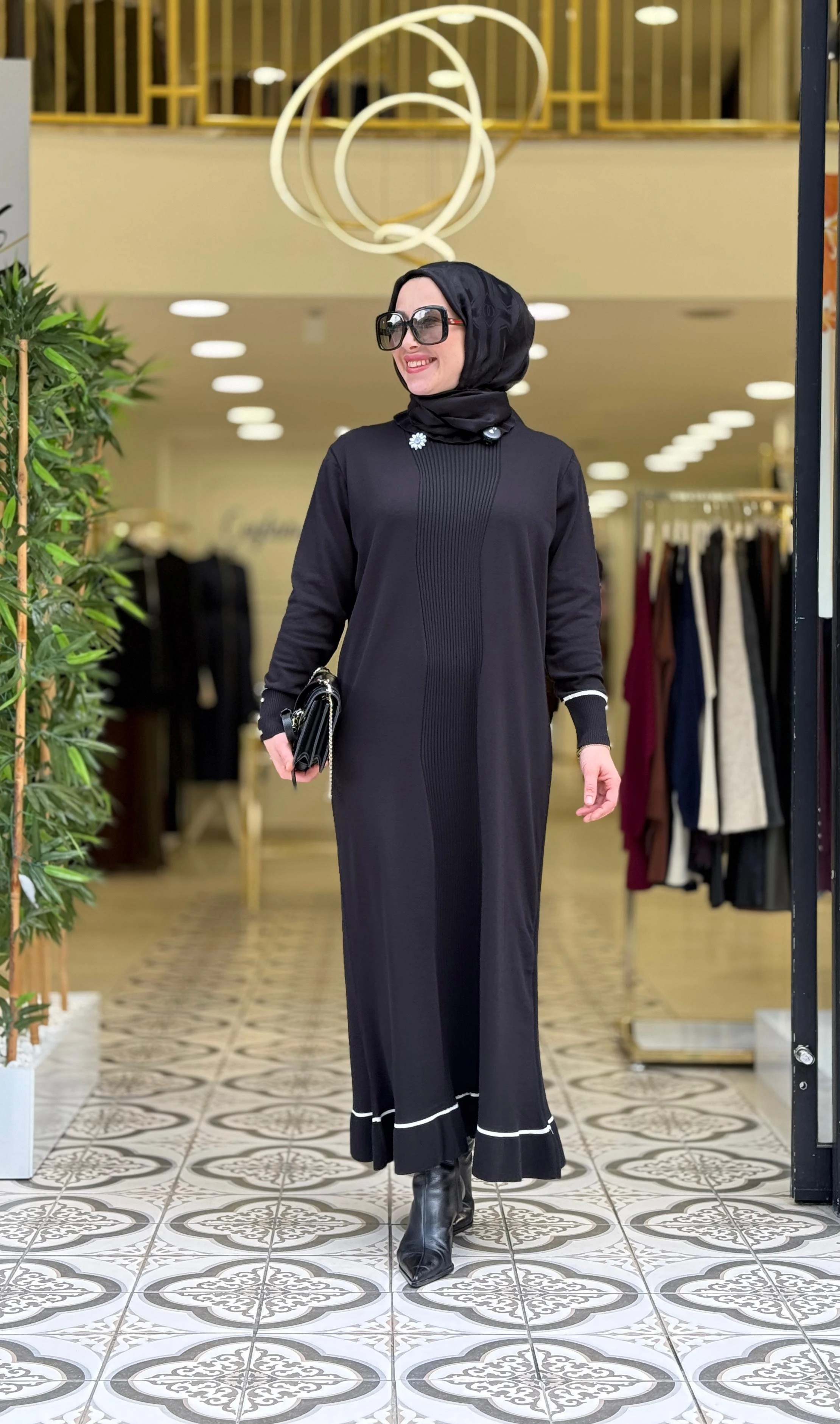 VEVA TRİKO ELBİSE - SİYAH