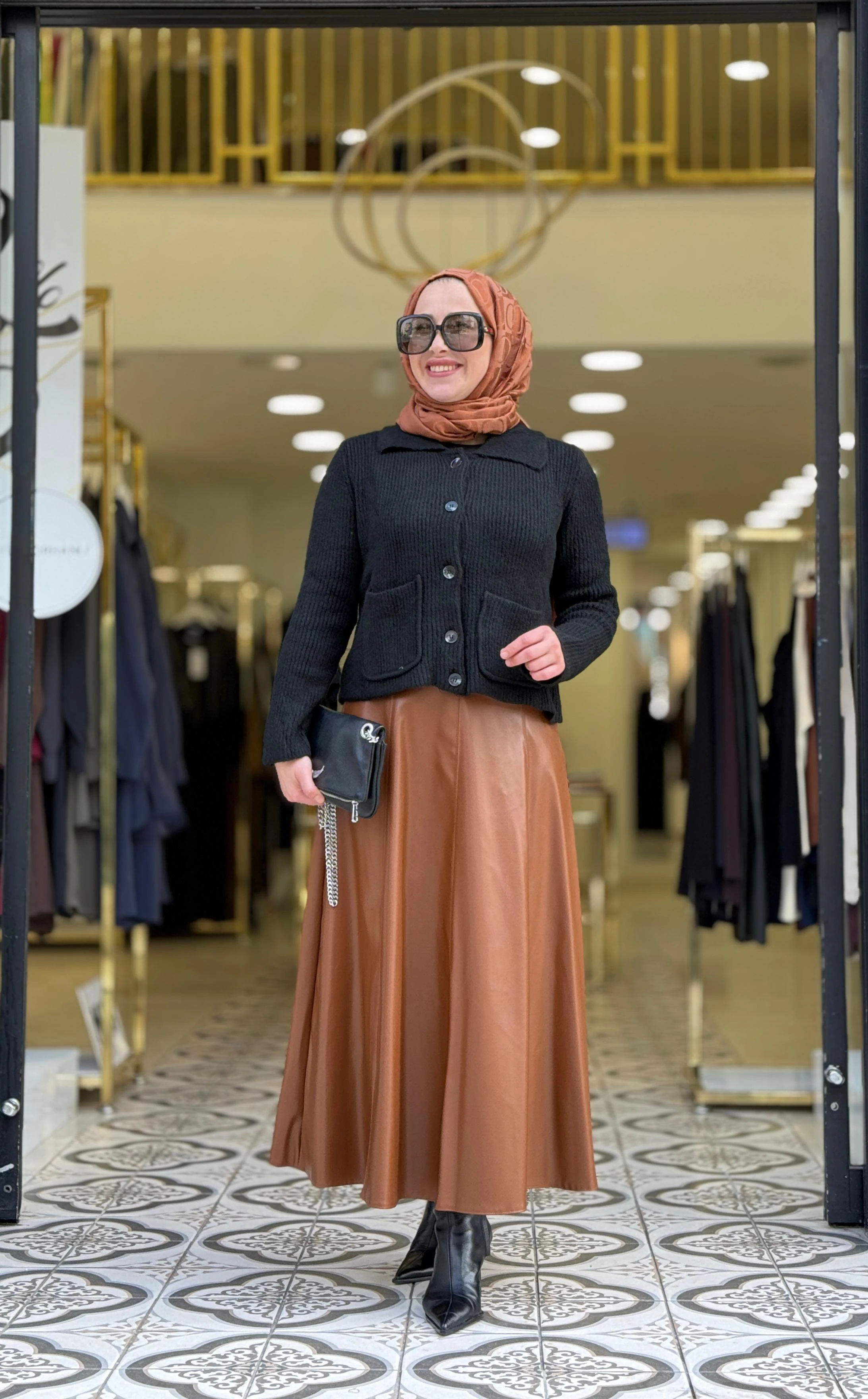 İNNA DERİ ETEK - KAHVE