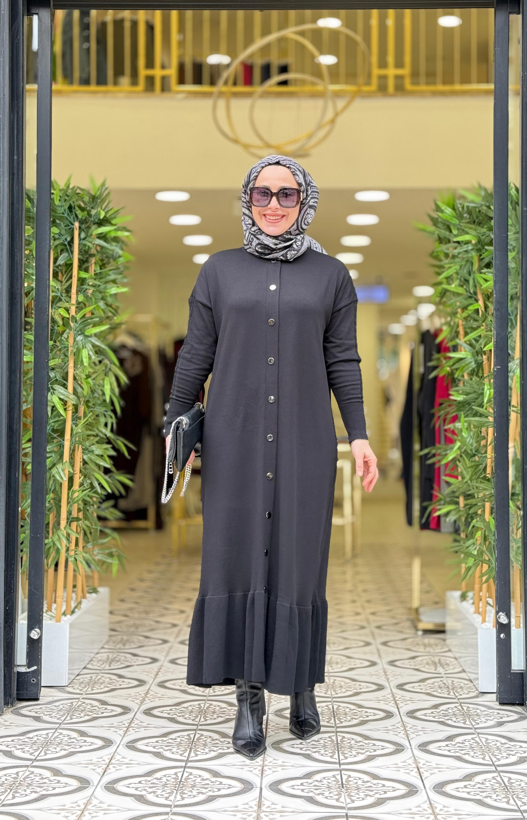 KNIT SAWARA ELBİSE - SİYAH