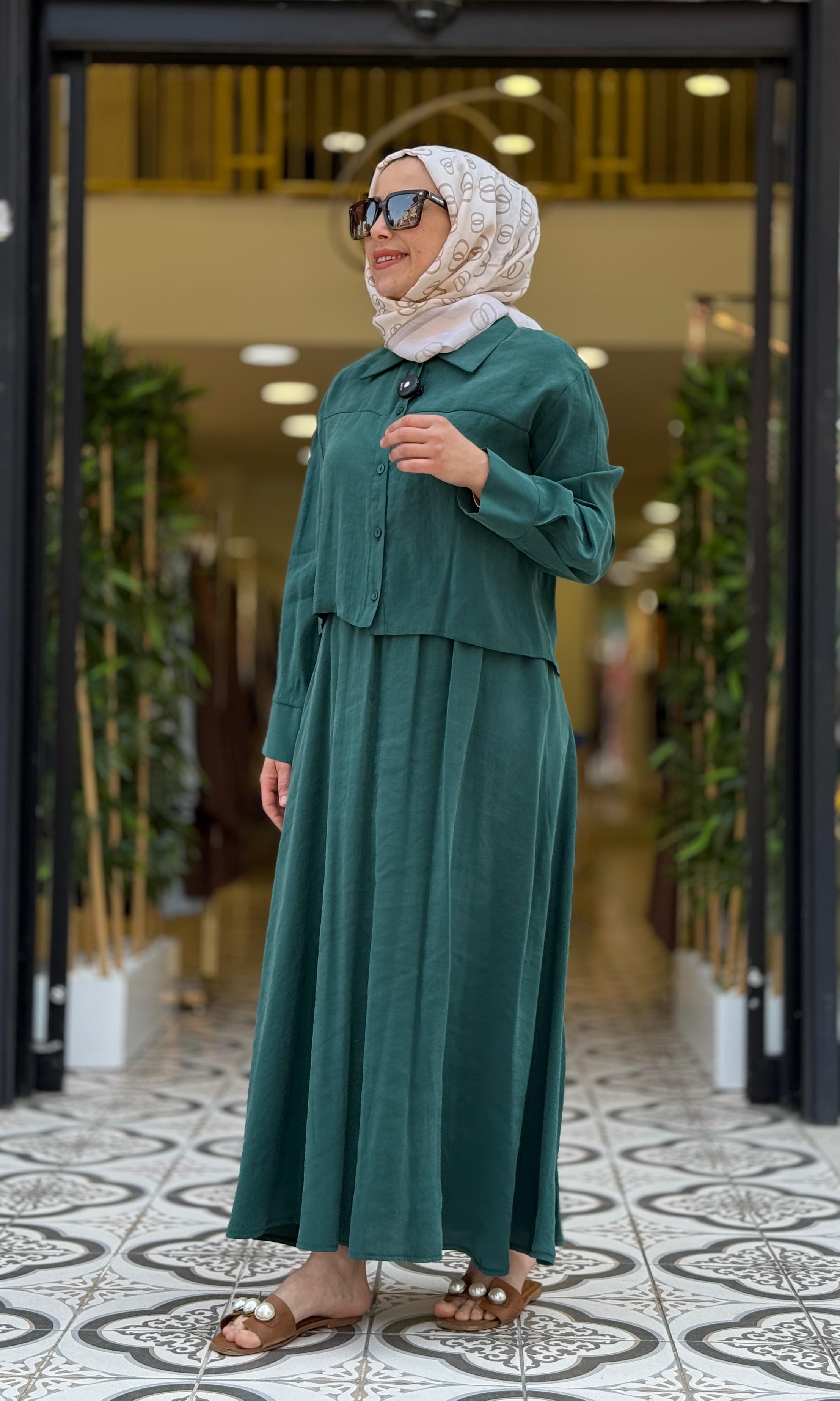 CEYLAN ORHANLI LİBYA GÖMLEK ELBİSE - ZÜMRÜT