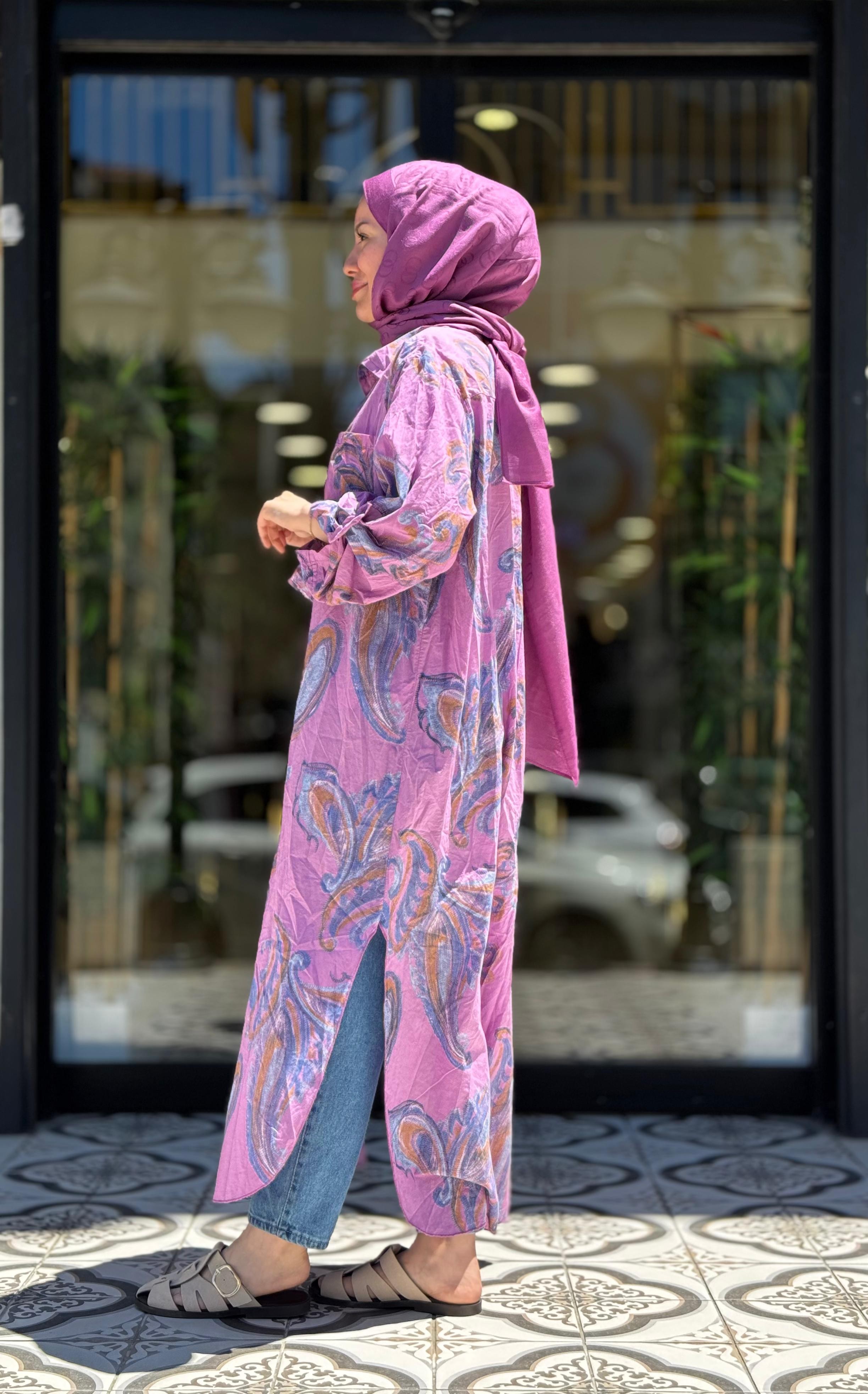ŞAL DESEN ELBİSE - PEMBE