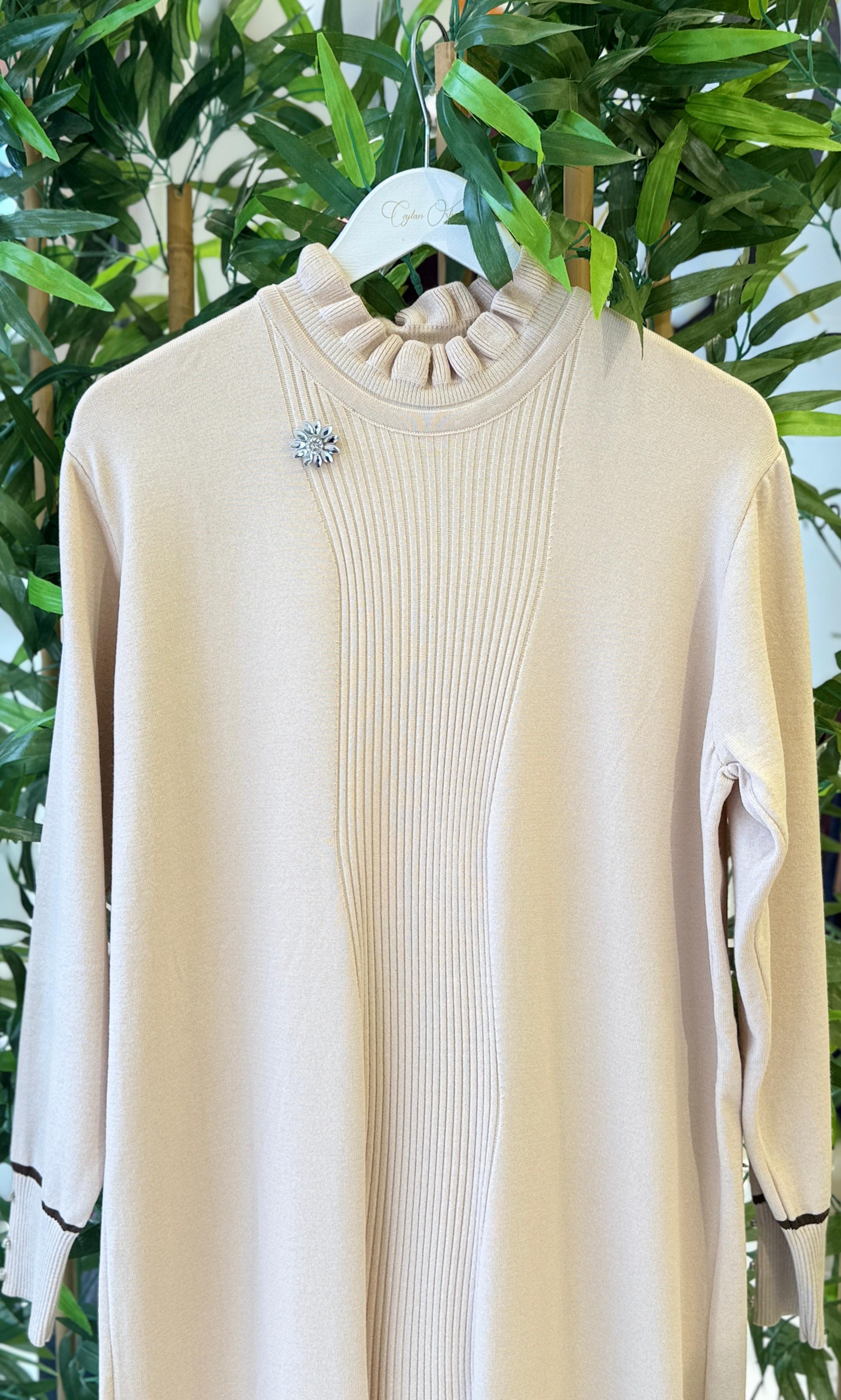 VEVA TRİKO ELBİSE - BEJ